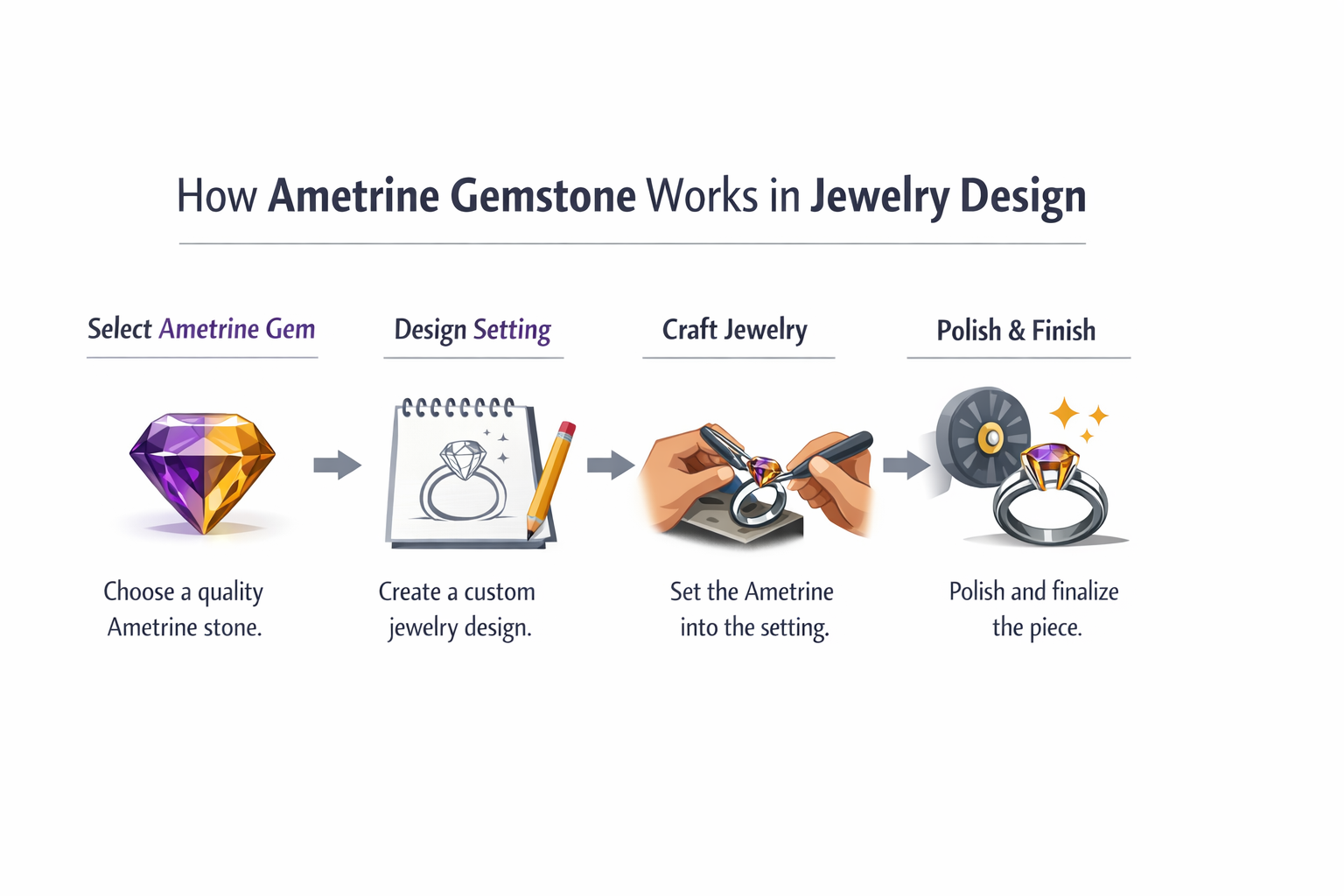 Comparison chart showing Ametrine gemstone vs. traditional gemstones like Amethyst and Citrine, highlighting unique benefits and features.