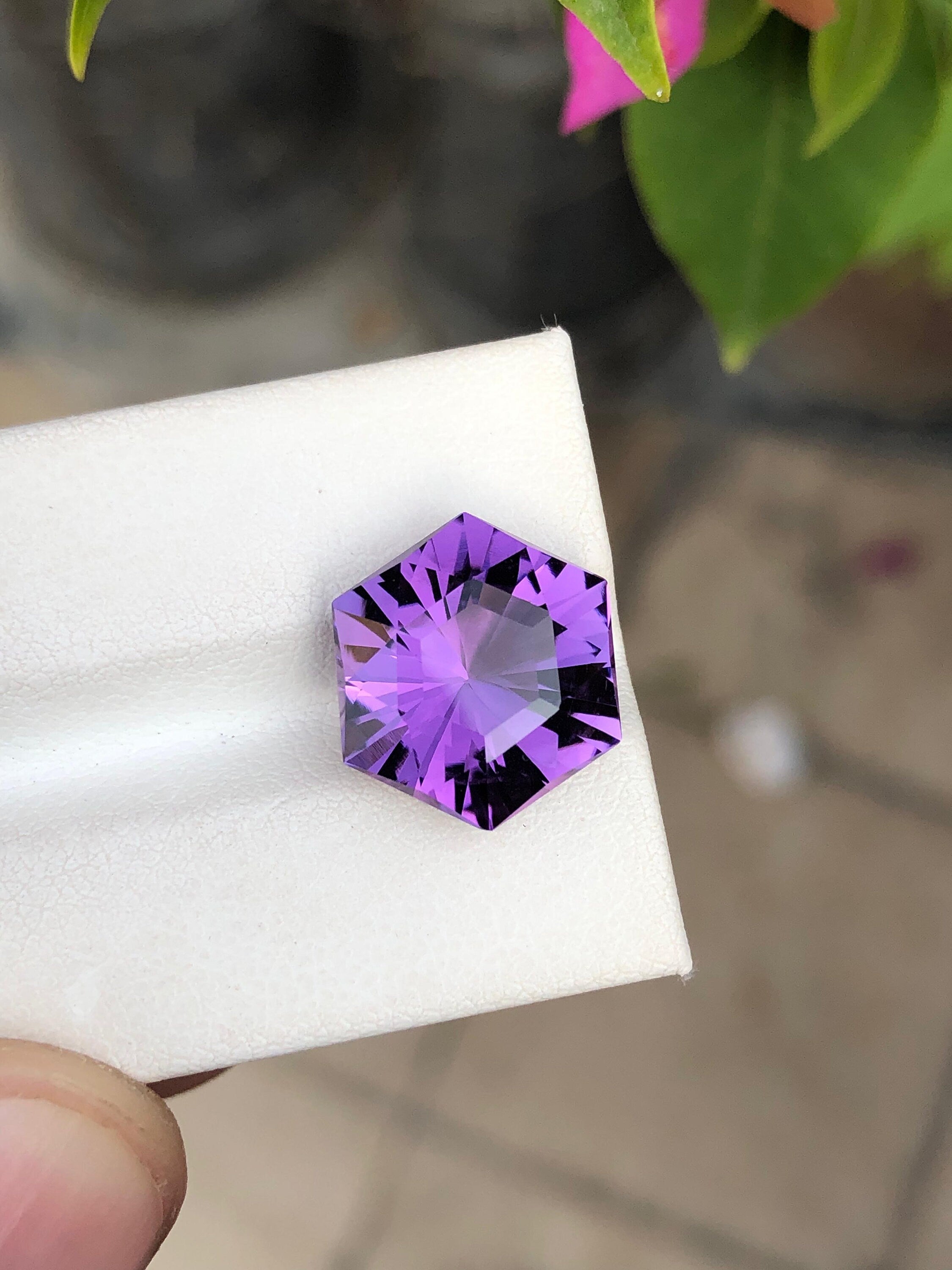 Beautiful Hexagon Cut 7.45 Carat Amethyst Gemstone, Purple Crystal