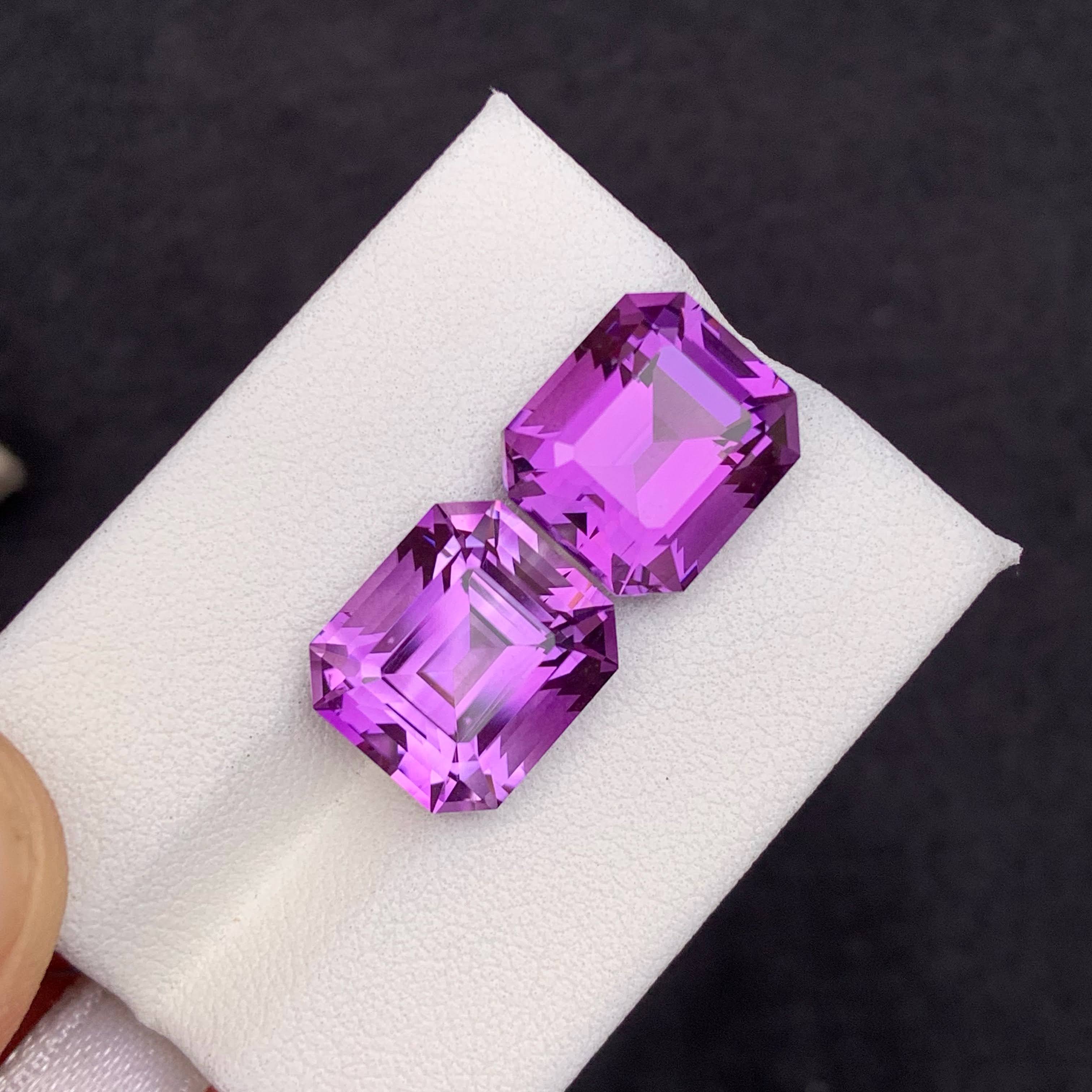 Natural Purple Amethyst Pair 15.27 Ct Matching Loose Gemstones | Eye Clean Brazil Amethyst | Untreated Jewelry Making Stones