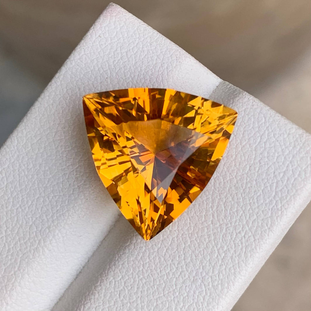 Natural Mandarin Citrine 11.90 Ct Trillion Cut Loose Gemstone | Eye Clean African Citrine | Untreated Golden Orange Fine Jewelry Gem