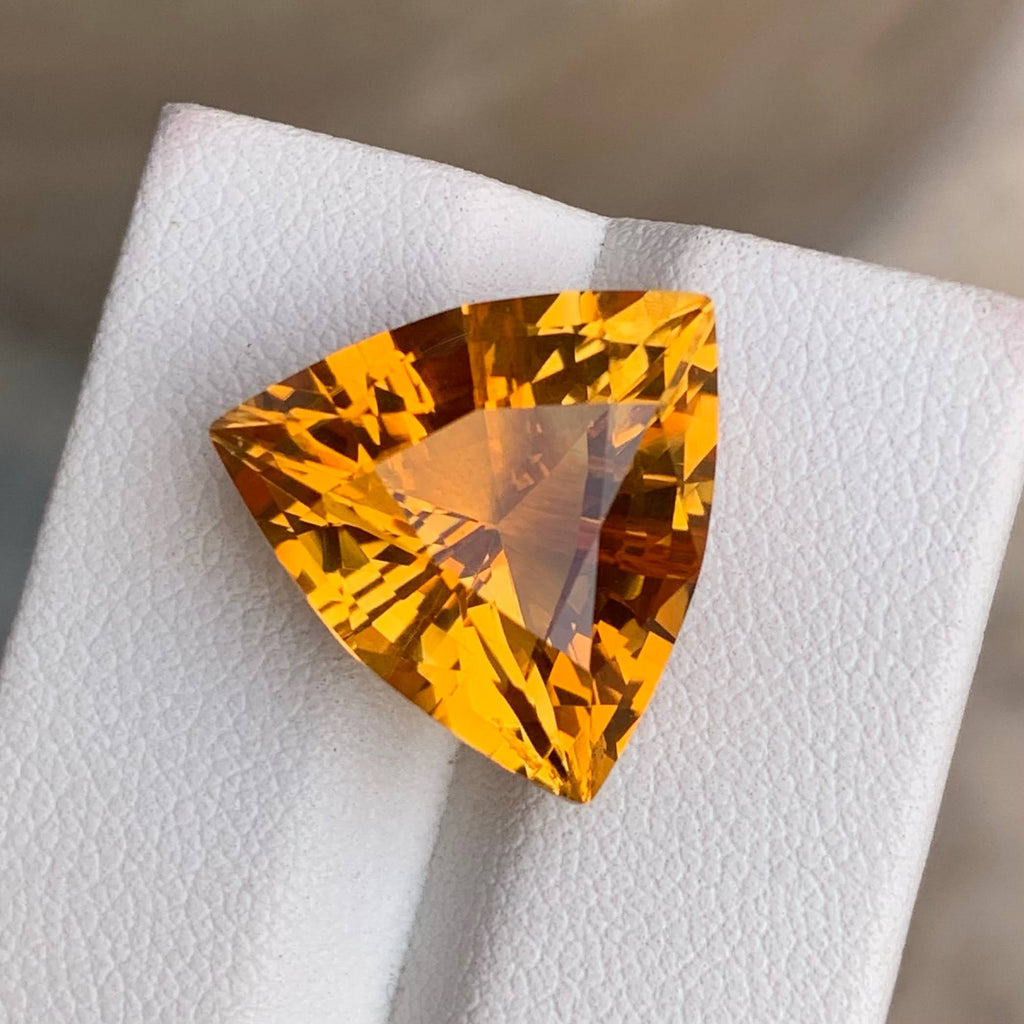 Natural Mandarin Citrine 11.90 Ct Trillion Cut Loose Gemstone | Eye Clean African Citrine | Untreated Golden Orange Fine Jewelry Gem