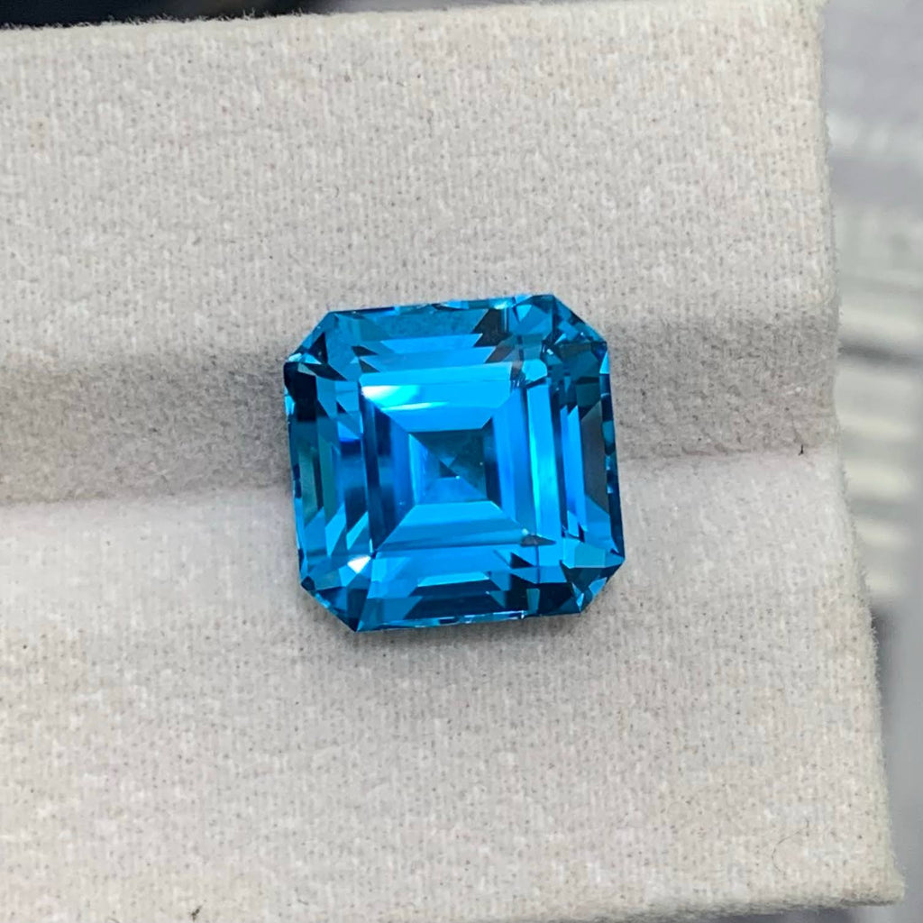 Natural Electric Blue Topaz 12.98 Ct Asscher Cut Loose Gemstone | Brazil Blue Topaz | Loupe Clean Heated Gem for Jewelry