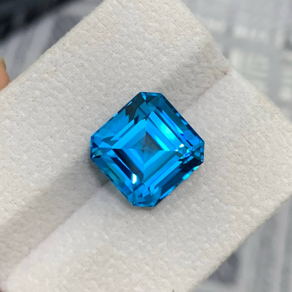 Natural Electric Blue Topaz 12.98 Ct Asscher Cut Loose Gemstone | Brazil Blue Topaz | Loupe Clean Heated Gem for Jewelry