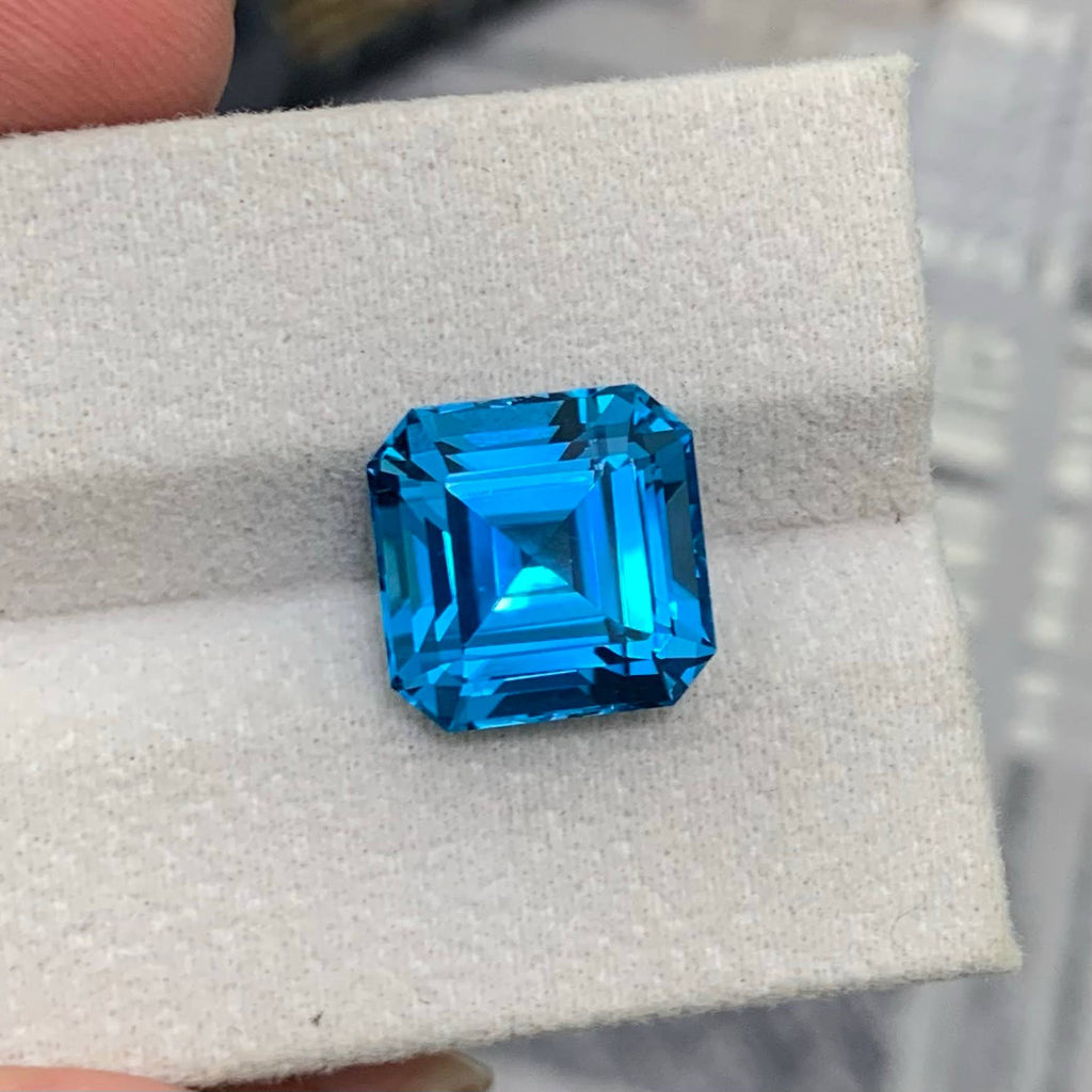 Natural Electric Blue Topaz 12.98 Ct Asscher Cut Loose Gemstone | Brazil Blue Topaz | Loupe Clean Heated Gem for Jewelry