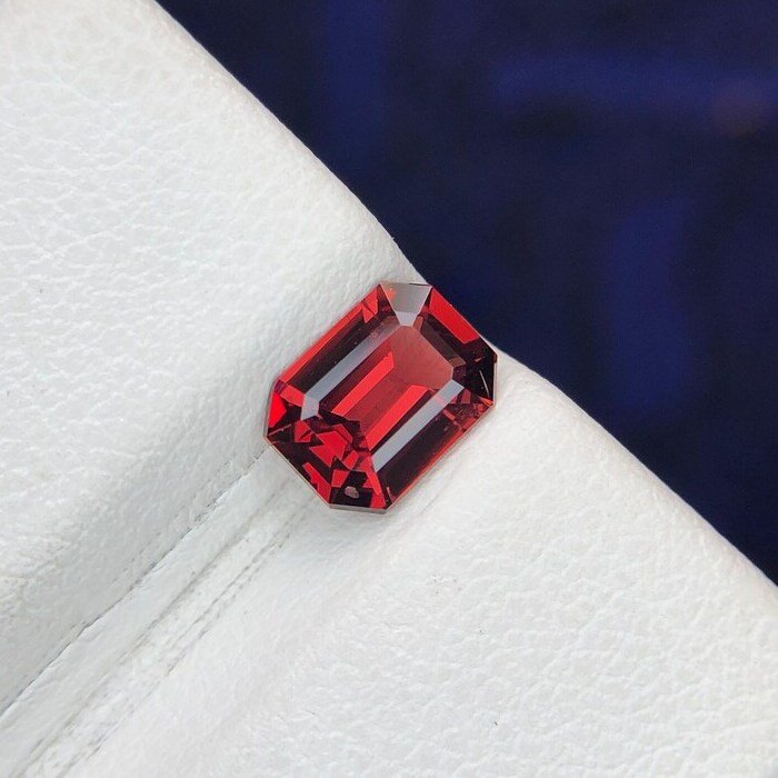 Lava Red Garnet Gemstone For Ring, Faceted Emerald Cut Main image