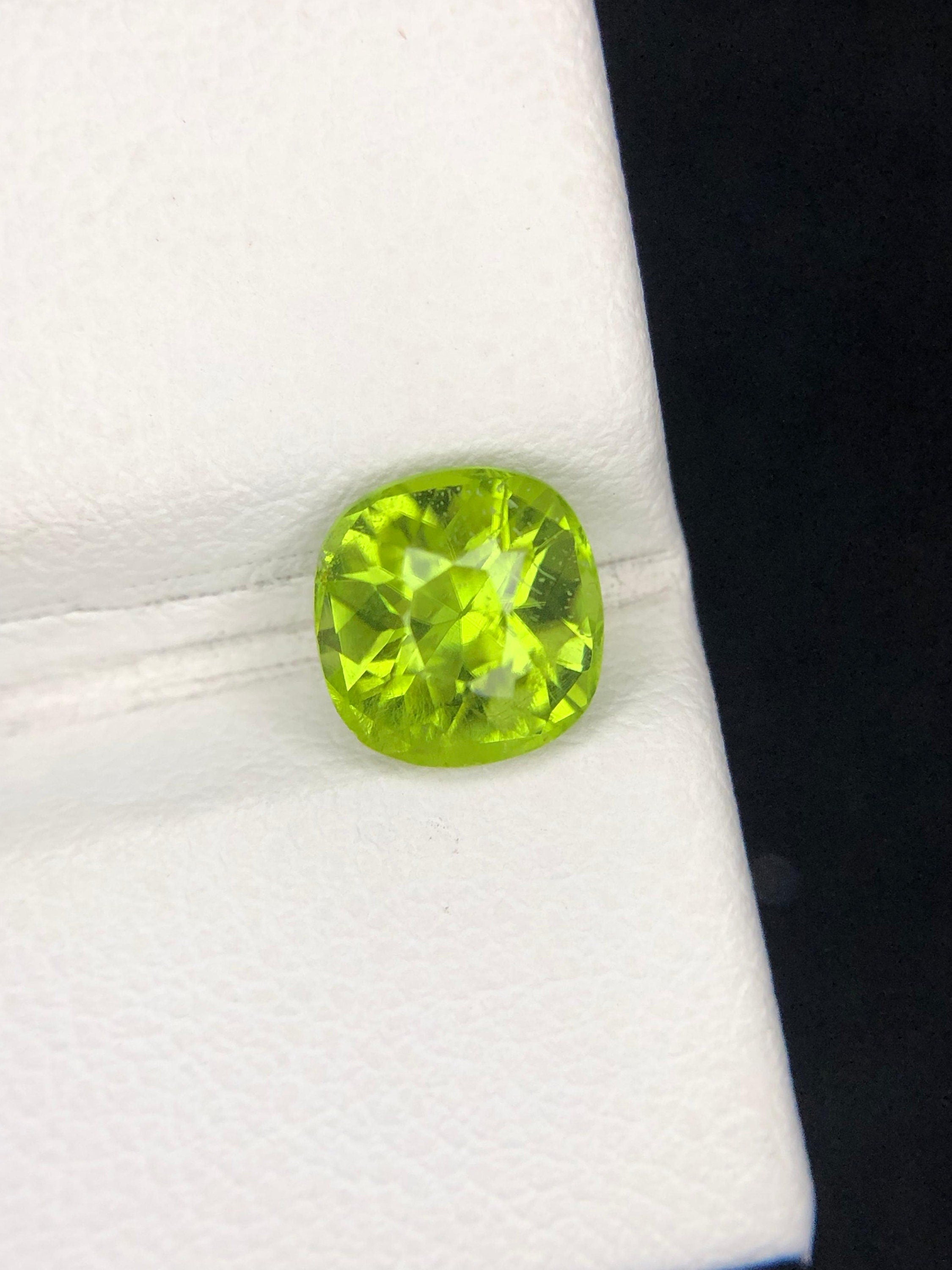 Natural Peridot Stone: 1.90 ct Faceted Cushion Cut Gemstone