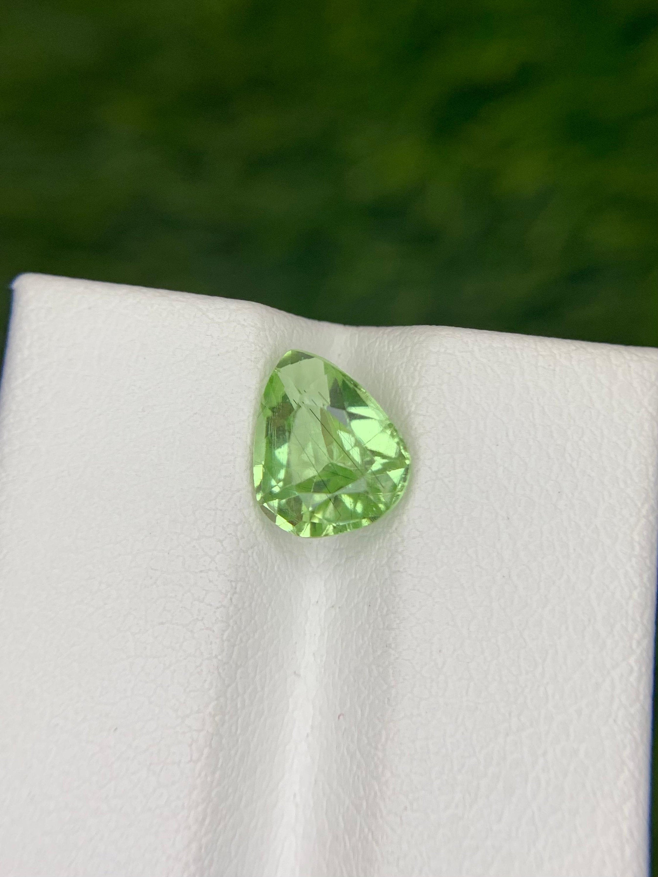 Light Green Pear Peridot Gemstone: Natural Rutile August Birthstone, 1.85 Carat