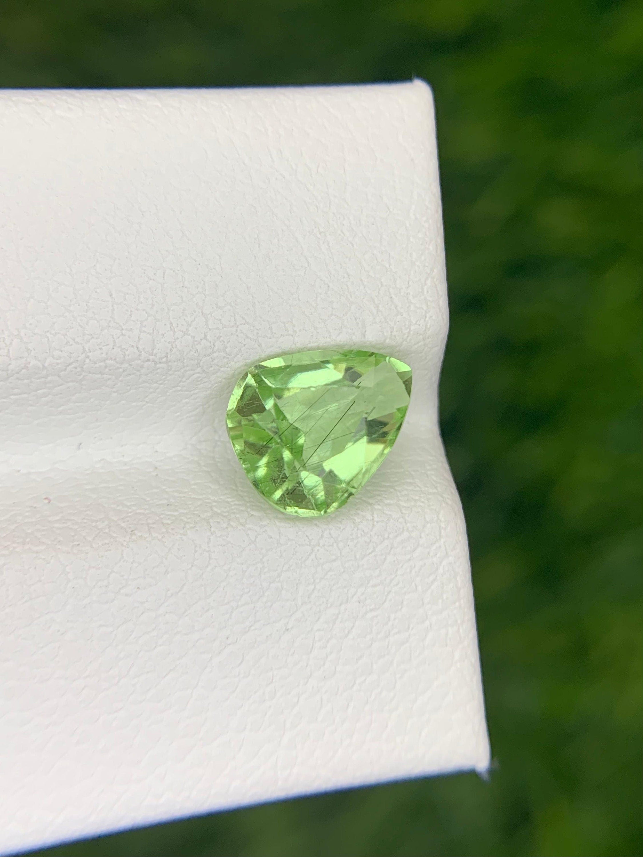 Light Green Pear Peridot Gemstone: Natural Rutile August Birthstone, 1.85 Carat