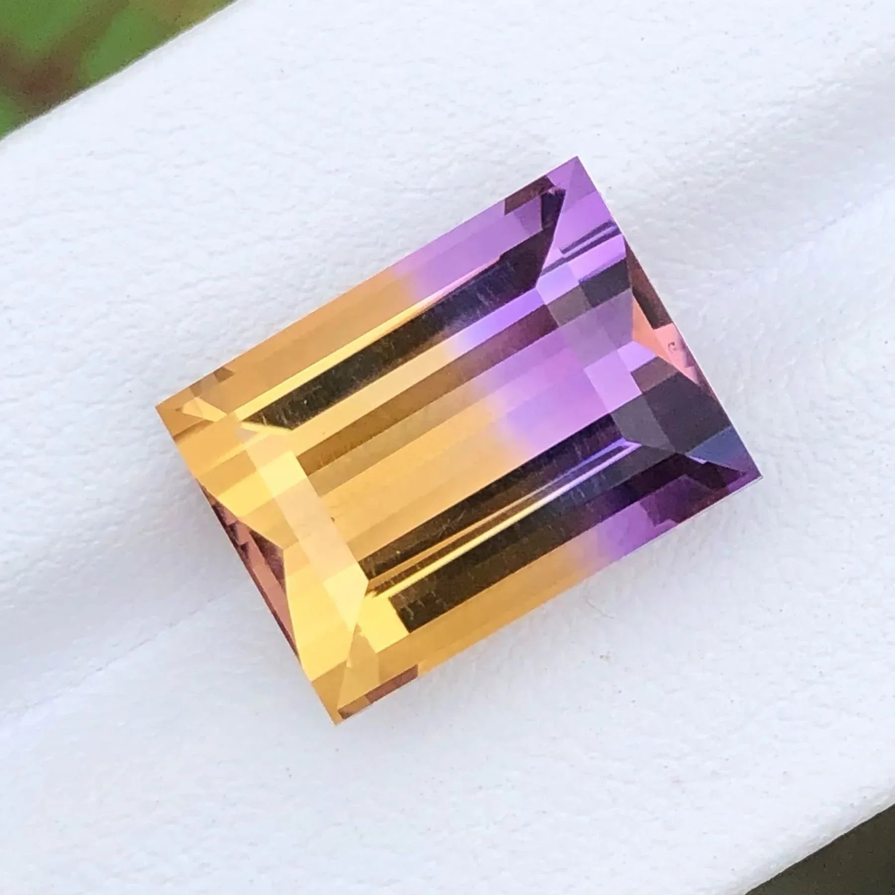 12.30 Carat Bolivian Ametrine Gemstone: Baguette-Cut Bicolor Gem - Splendor Gems