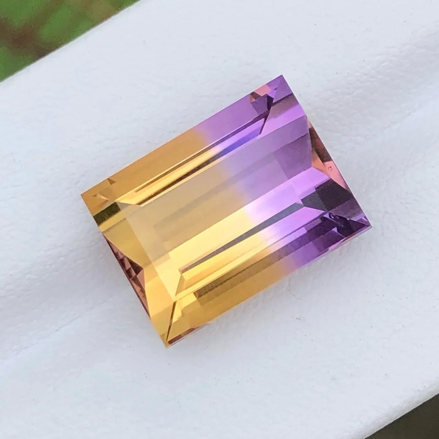 12.30 Carat Bolivian Ametrine Gemstone: Baguette-Cut Bicolor Gem - Splendor Gems