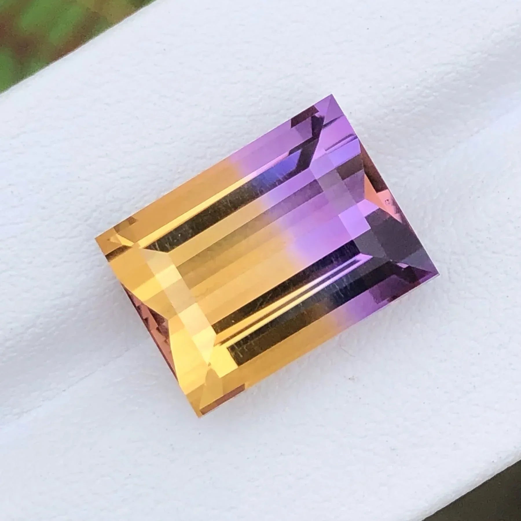 12.30 Carat Bolivian Ametrine Gemstone: Baguette-Cut Bicolor Gem - Splendor Gems