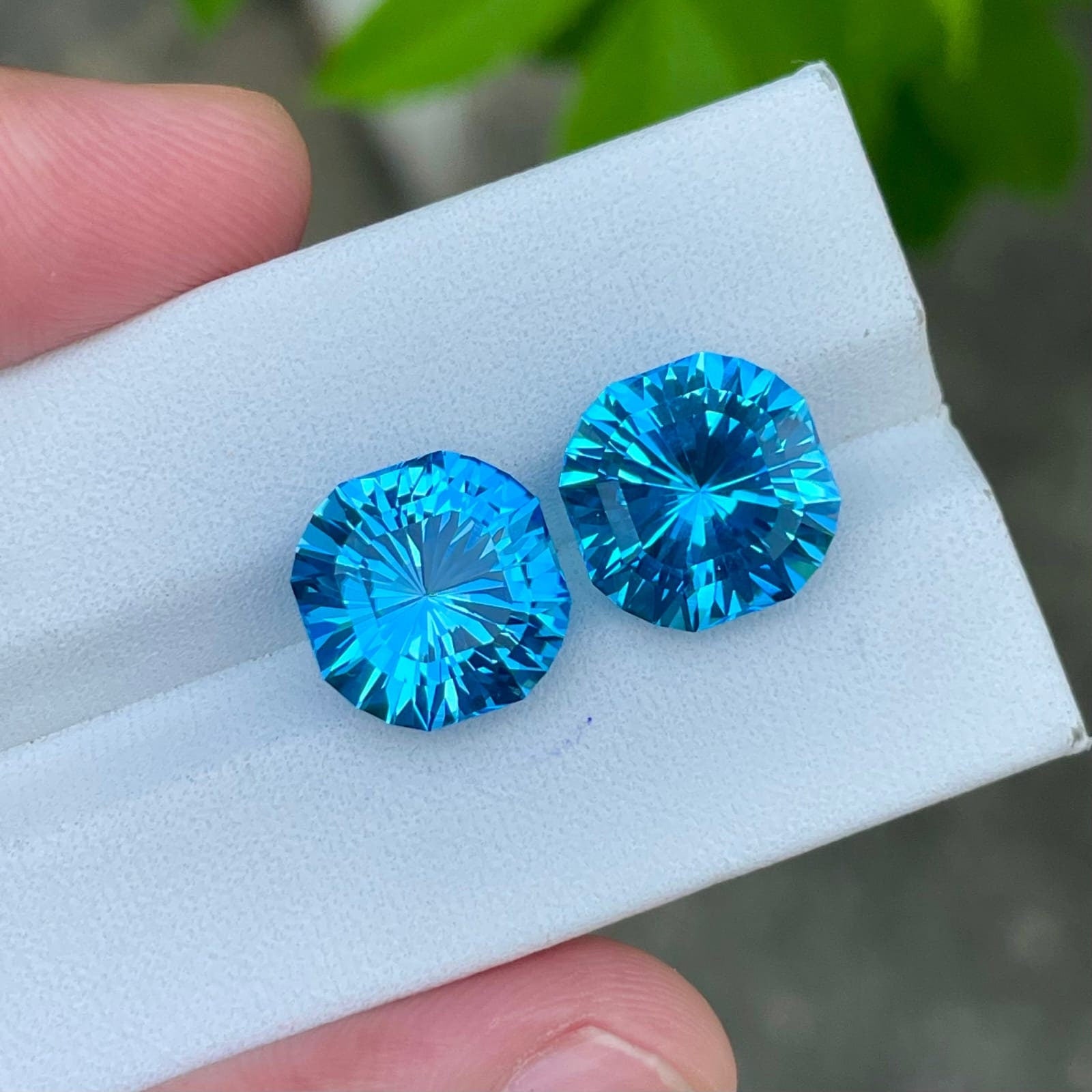 Neon Blue Topaz Pair: 13.90 Carat Octagon Gemstones, Madagascar Origin