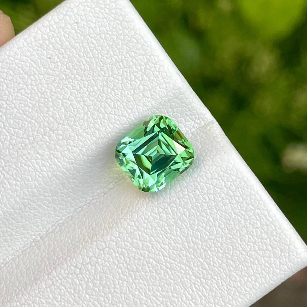 Mint Green Tourmaline Gemstone: 3.40 Carat Cushion Cut