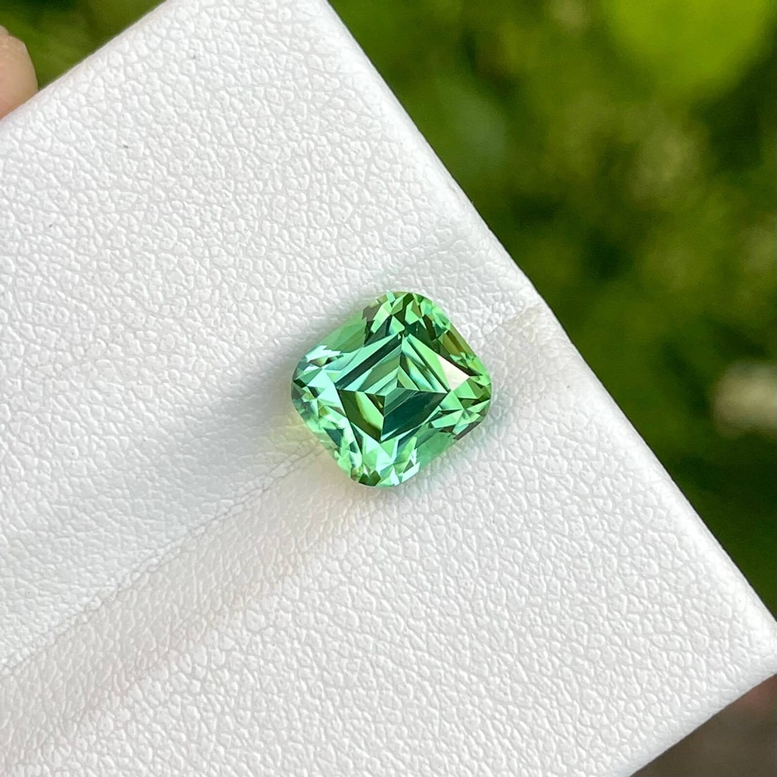 Mint Green Tourmaline Gemstone: 3.40 Carat Cushion Cut