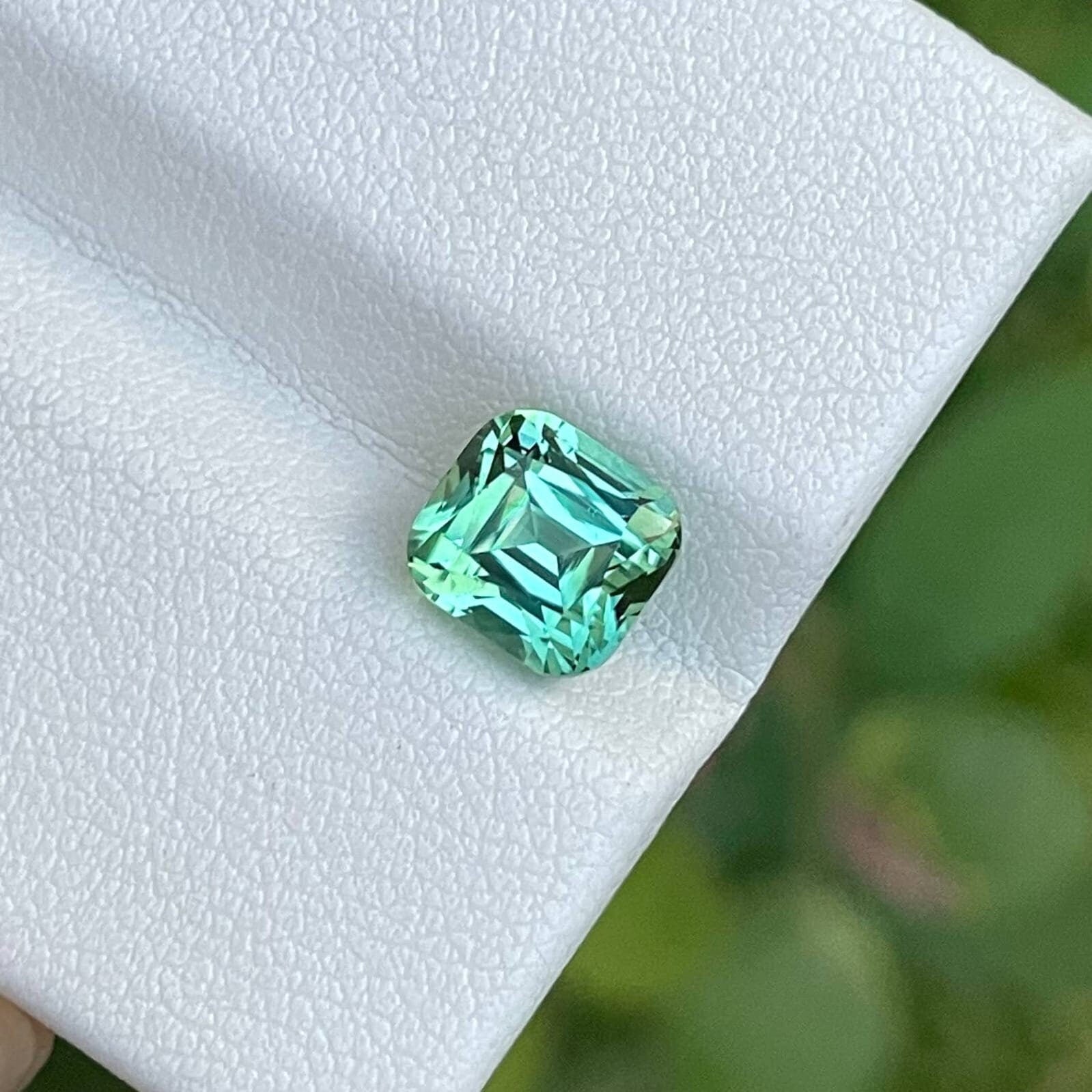 Mint Green Tourmaline Gemstone: 2.55ct Afghan Cushion Cut Main image