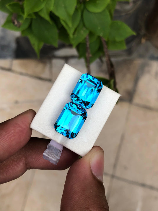 29.10 Carats Electric Blue Topaz Pair