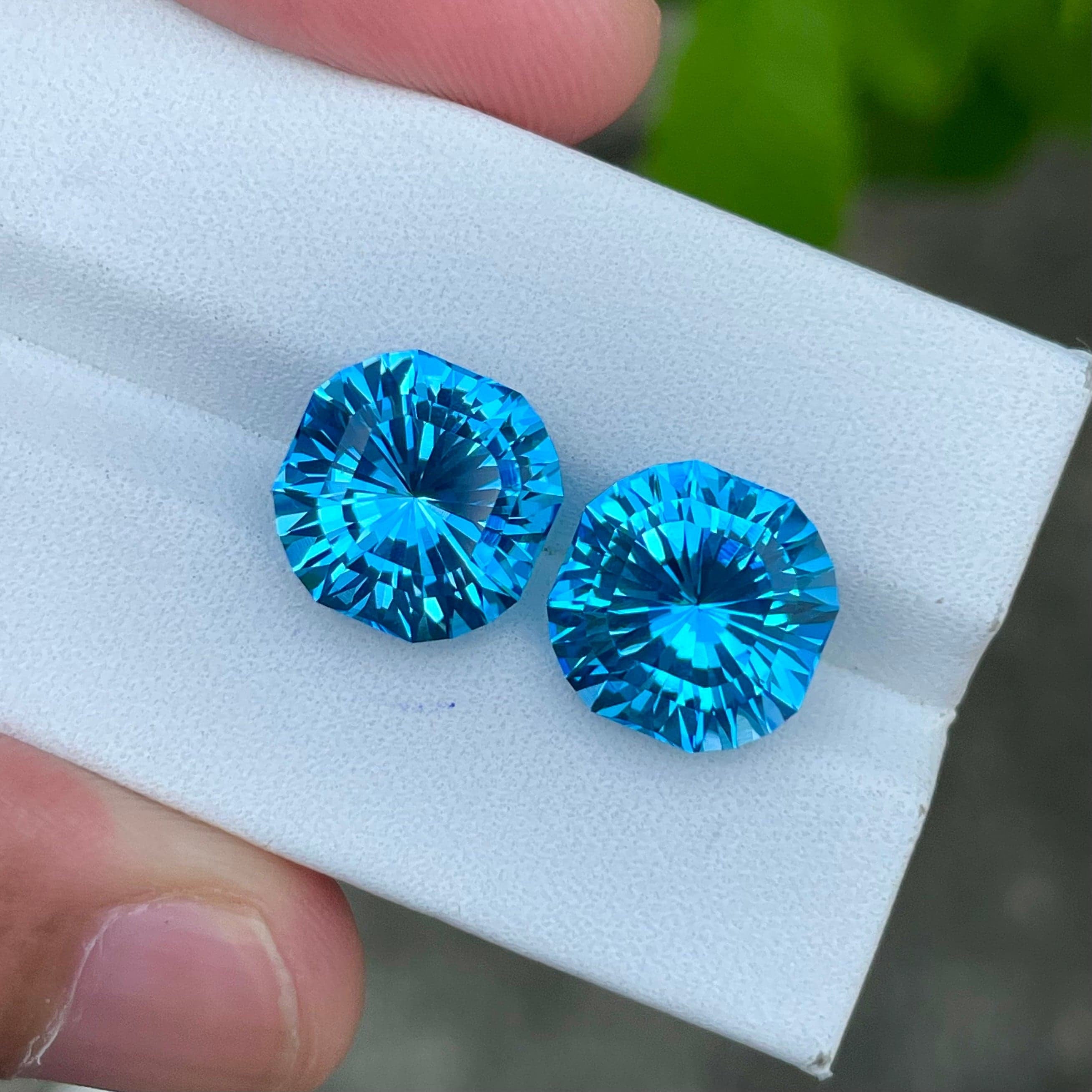 Neon Blue Topaz Pair: 13.90 Carat Octagon Gemstones, Madagascar Origin