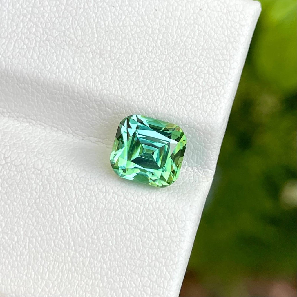 Mint Green Tourmaline Gemstone: 3.40 Carat Cushion Cut