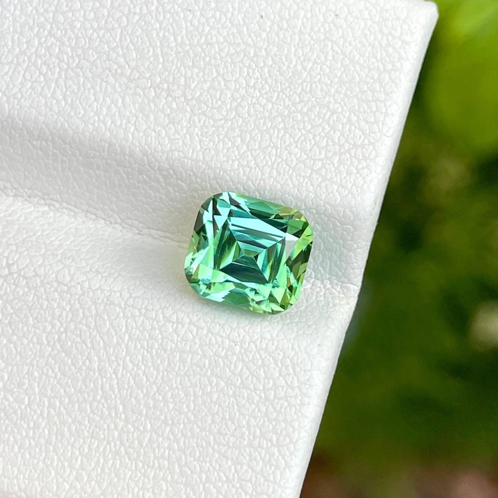 Mint Green Tourmaline Gemstone: 3.40 Carat Cushion Cut