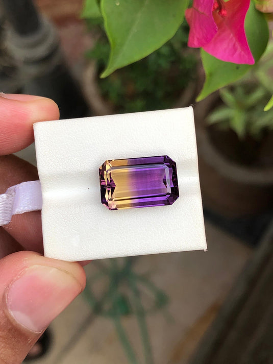 9.40 Carats Ametrine Gemstone for Jewelry Making | Excellent Cut Loupe Clean | 15.8 x 10.2 x 7.5 mm | Bicolor Ametrine | Bolivian Ametrine