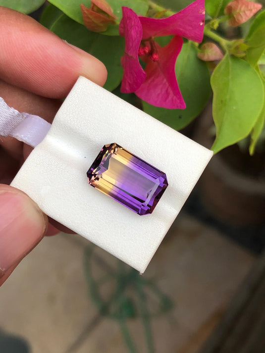 9.40 Carats Ametrine Gemstone for Jewelry Making | Excellent Cut Loupe Clean | 15.8 x 10.2 x 7.5 mm | Bicolor Ametrine | Bolivian Ametrine