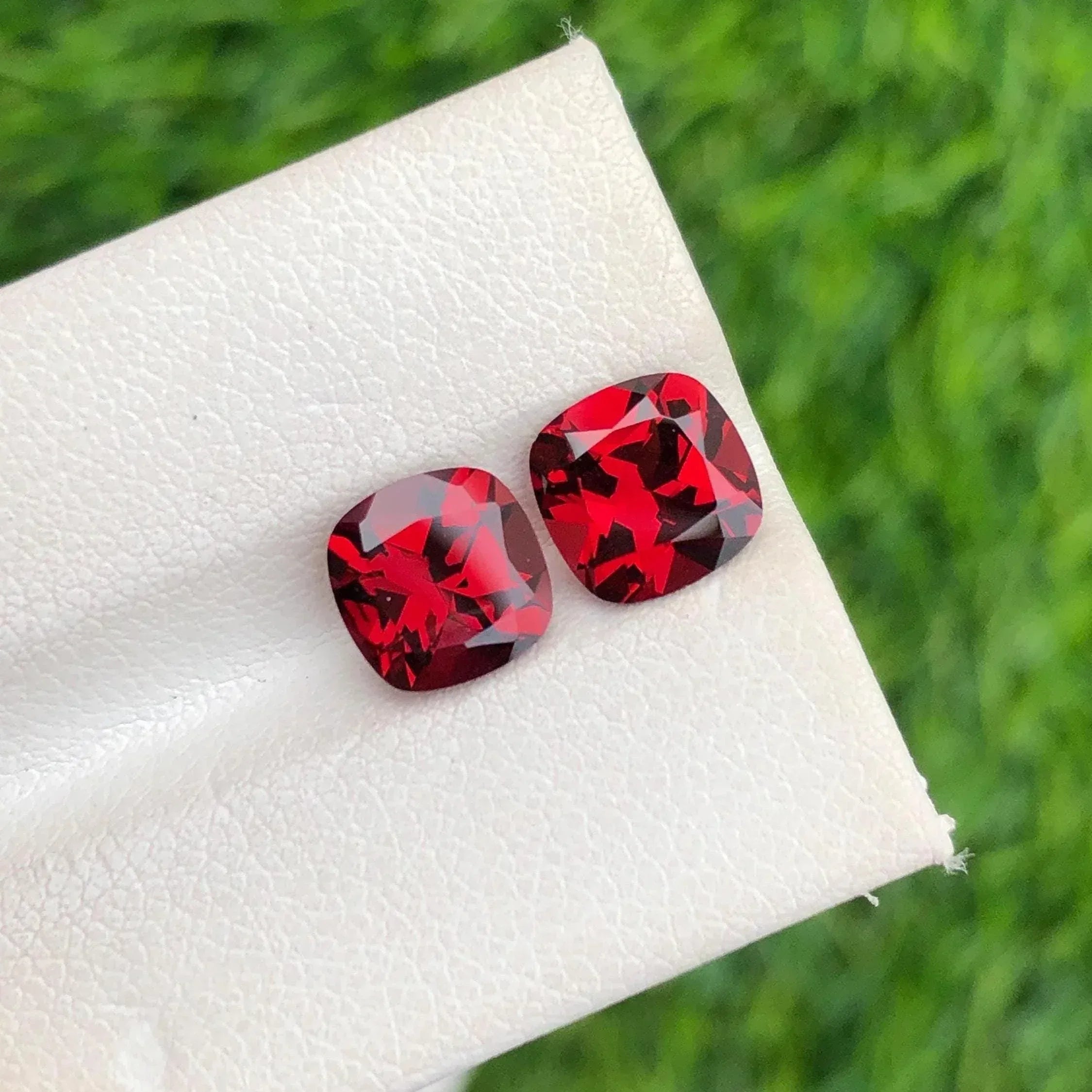 AAA Rhodolite Garnet Pair: 3.65 ct, Red Cushion Cut Gemstone - Splendor Gems