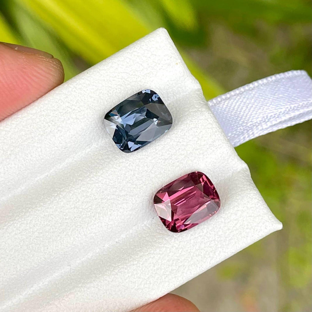Tanzanian Spinel Gemstone Pair: 4.96 Carat Step Cushion Cut, Loupe Clean