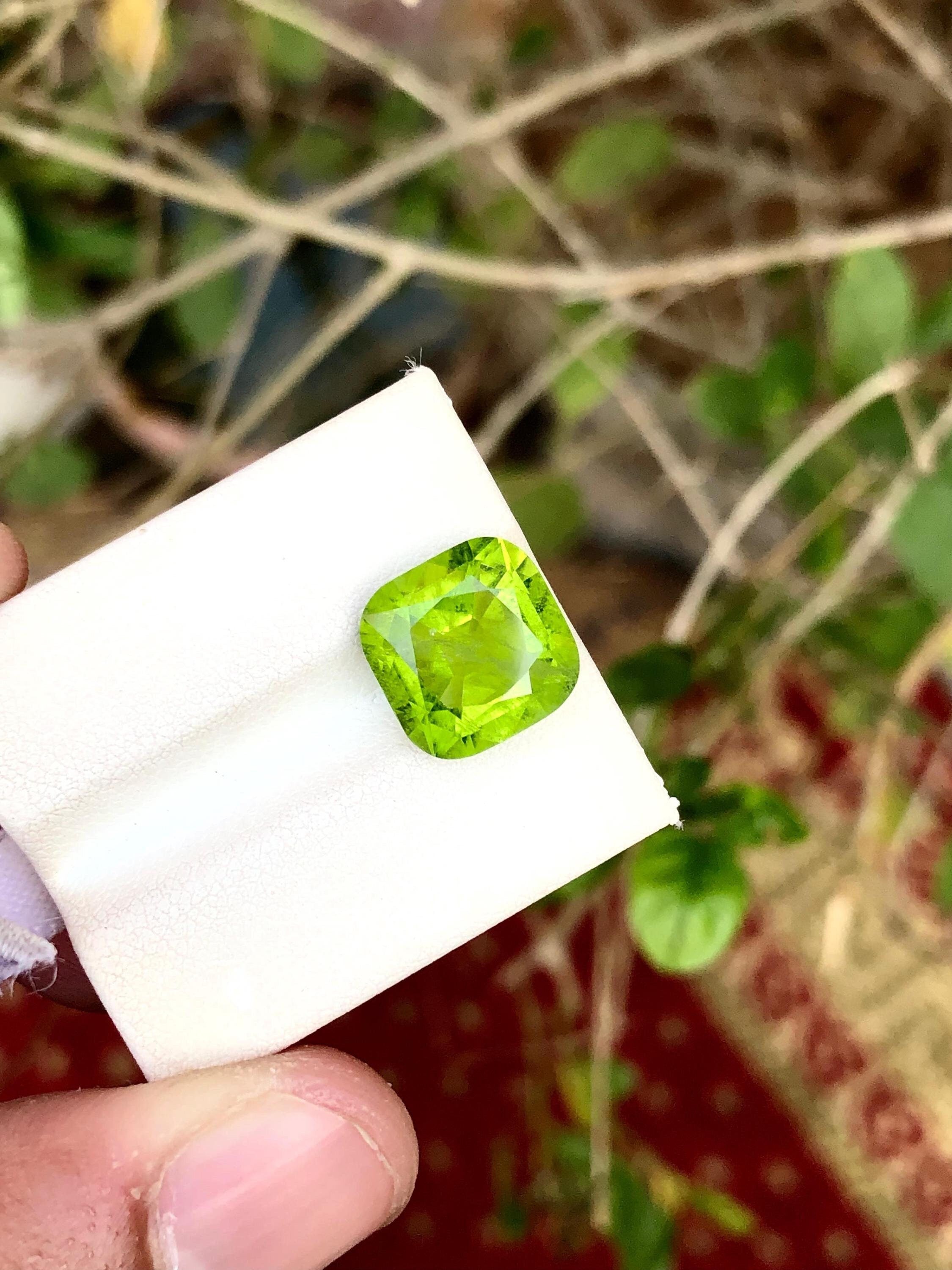 Pistachio Green Peridot Gemstone: 6.30 Carat Cushion Cut, Pakistan Main image