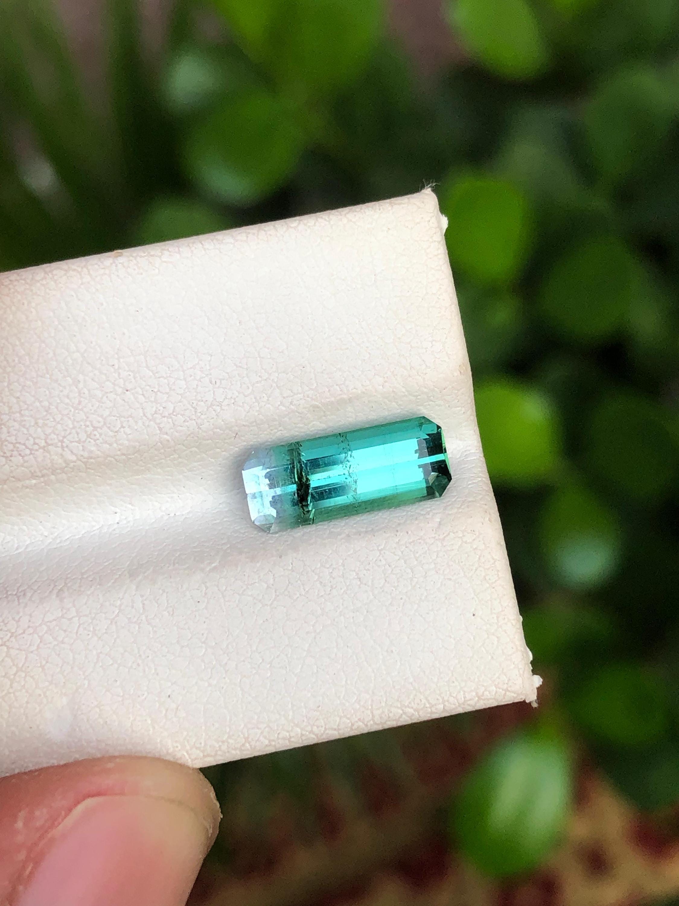 Tron Blue Tourmaline Gemstone: 2 Carat Emerald Cut Loose Stone