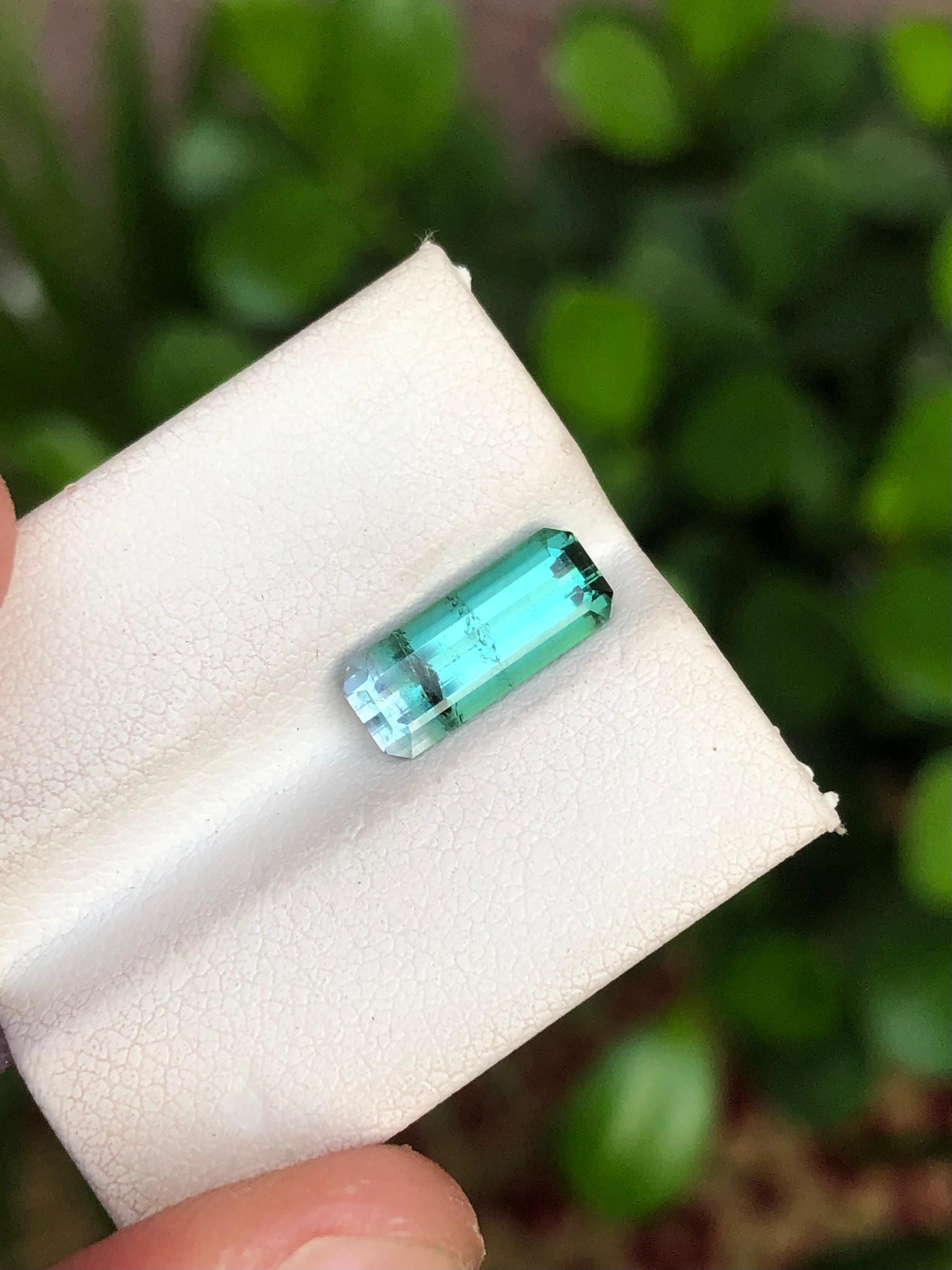 Tron Blue Tourmaline Gemstone: 2 Carat Emerald Cut Loose Stone