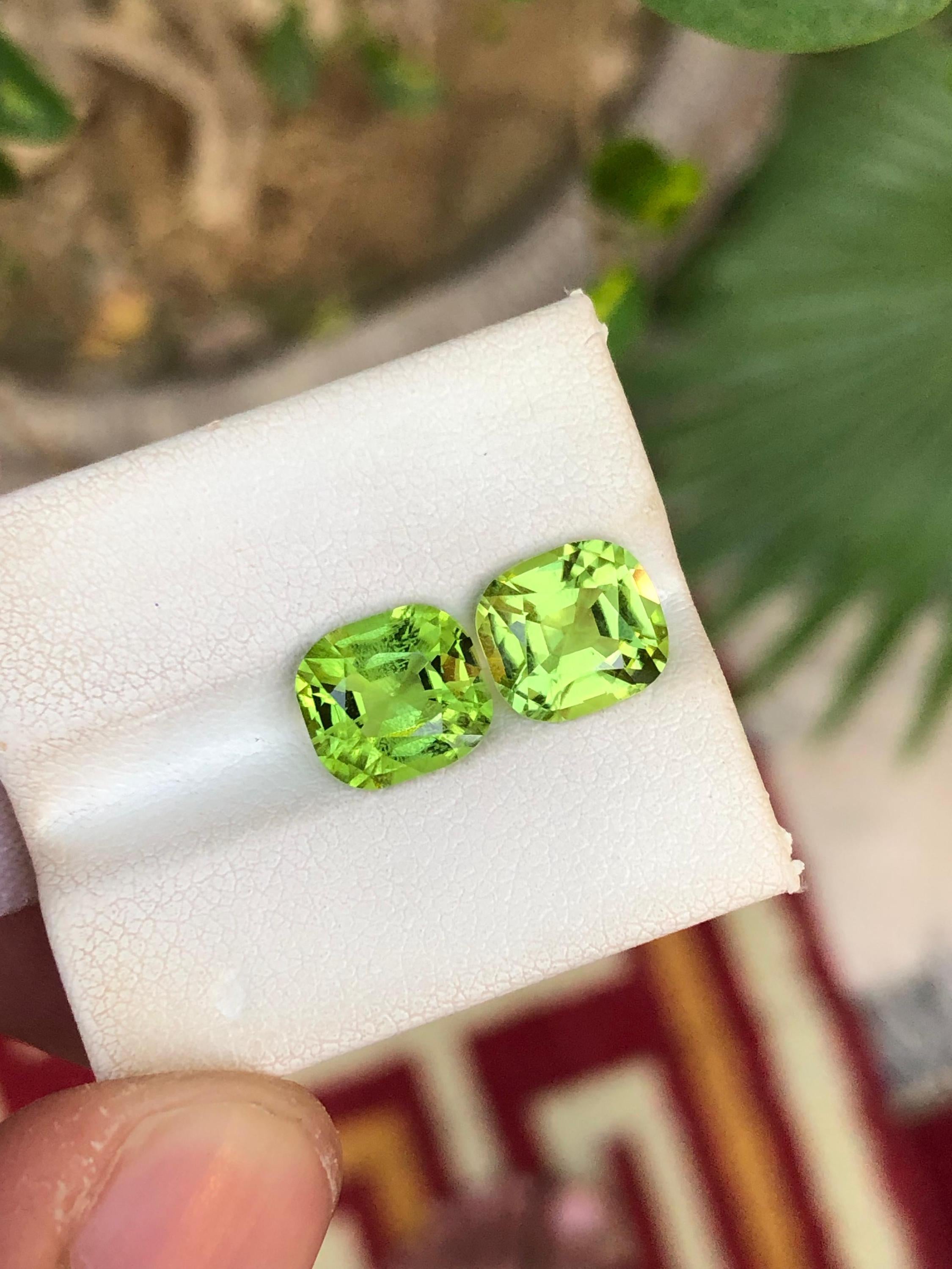 Natural Green Peridot Gemstone Pair: Pakistan Origin, 4.95 Carats