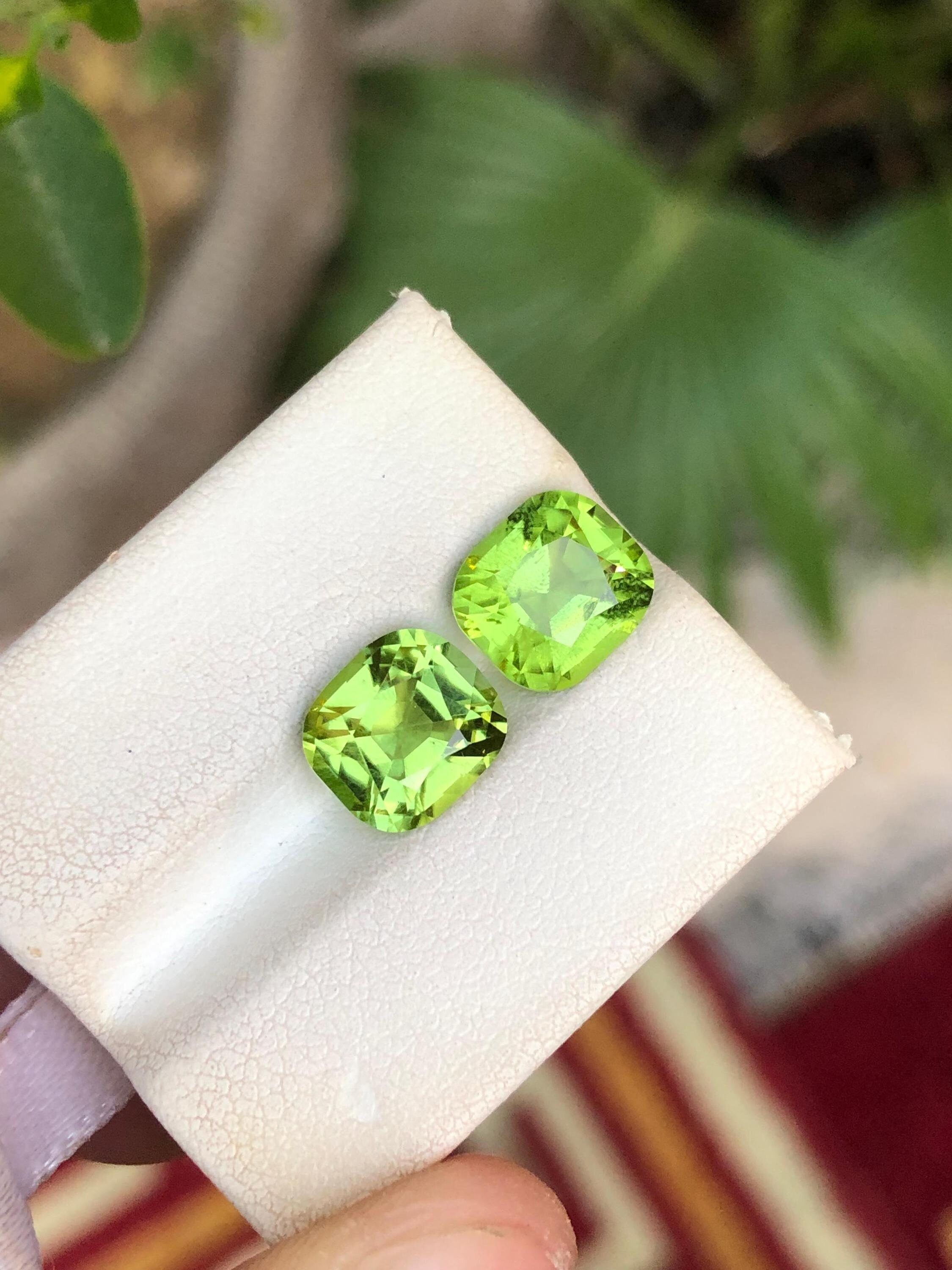 Natural Green Peridot Gemstone Pair: Pakistan Origin, 4.95 Carats