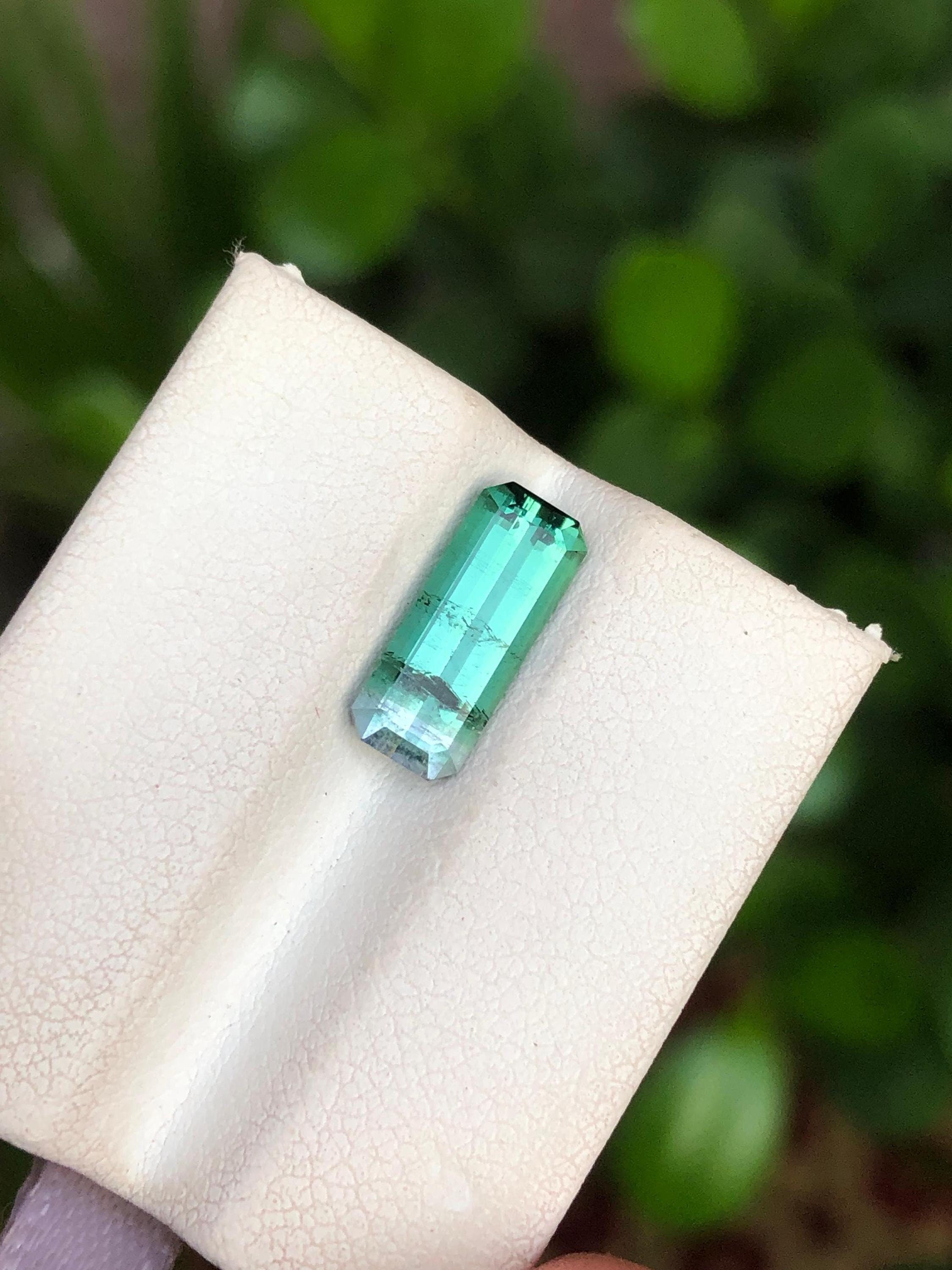 Tron Blue Tourmaline Gemstone: 2 Carat Emerald Cut Loose Stone Main image