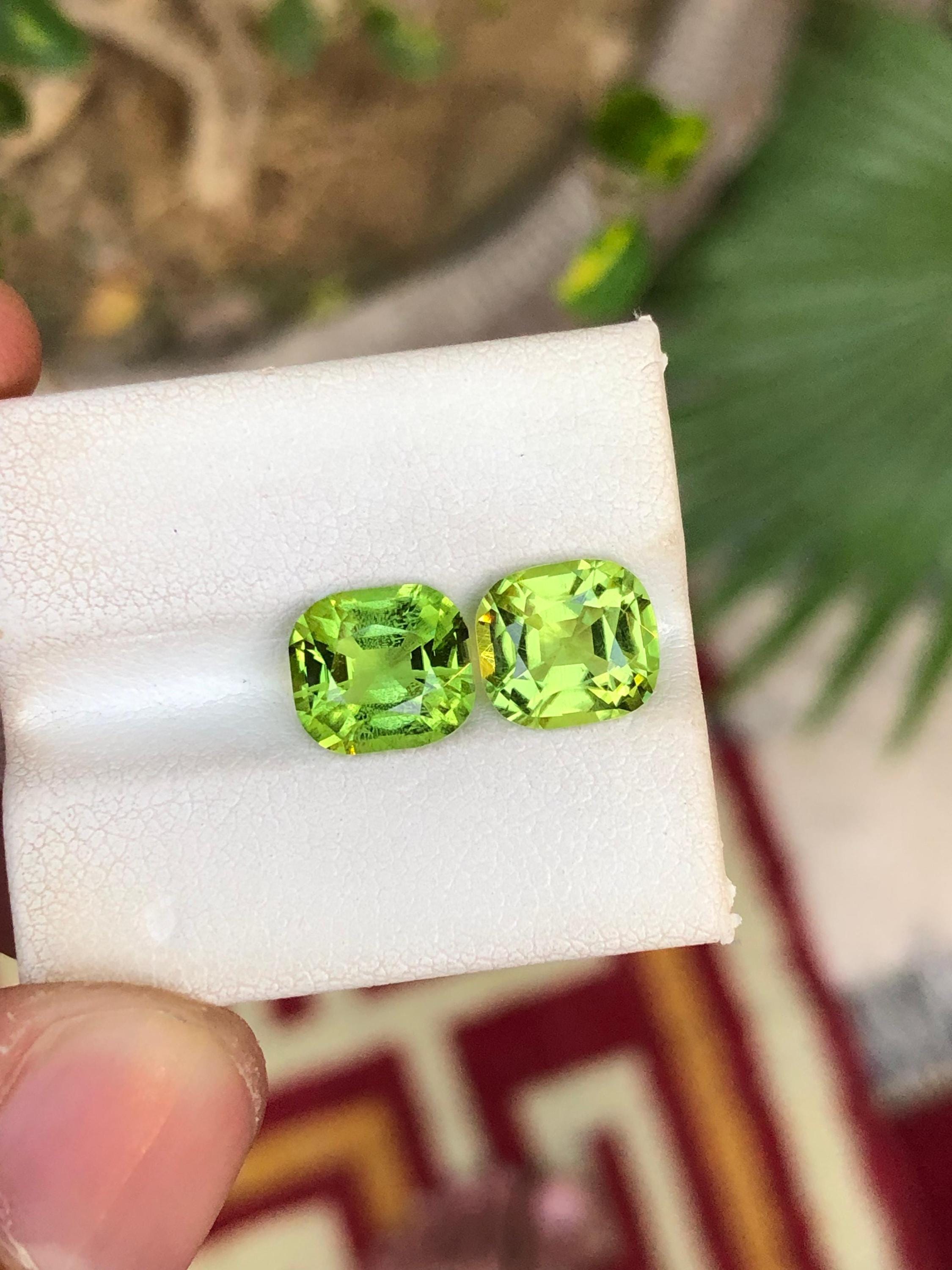 Natural Green Peridot Gemstone Pair: Pakistan Origin, 4.95 Carats