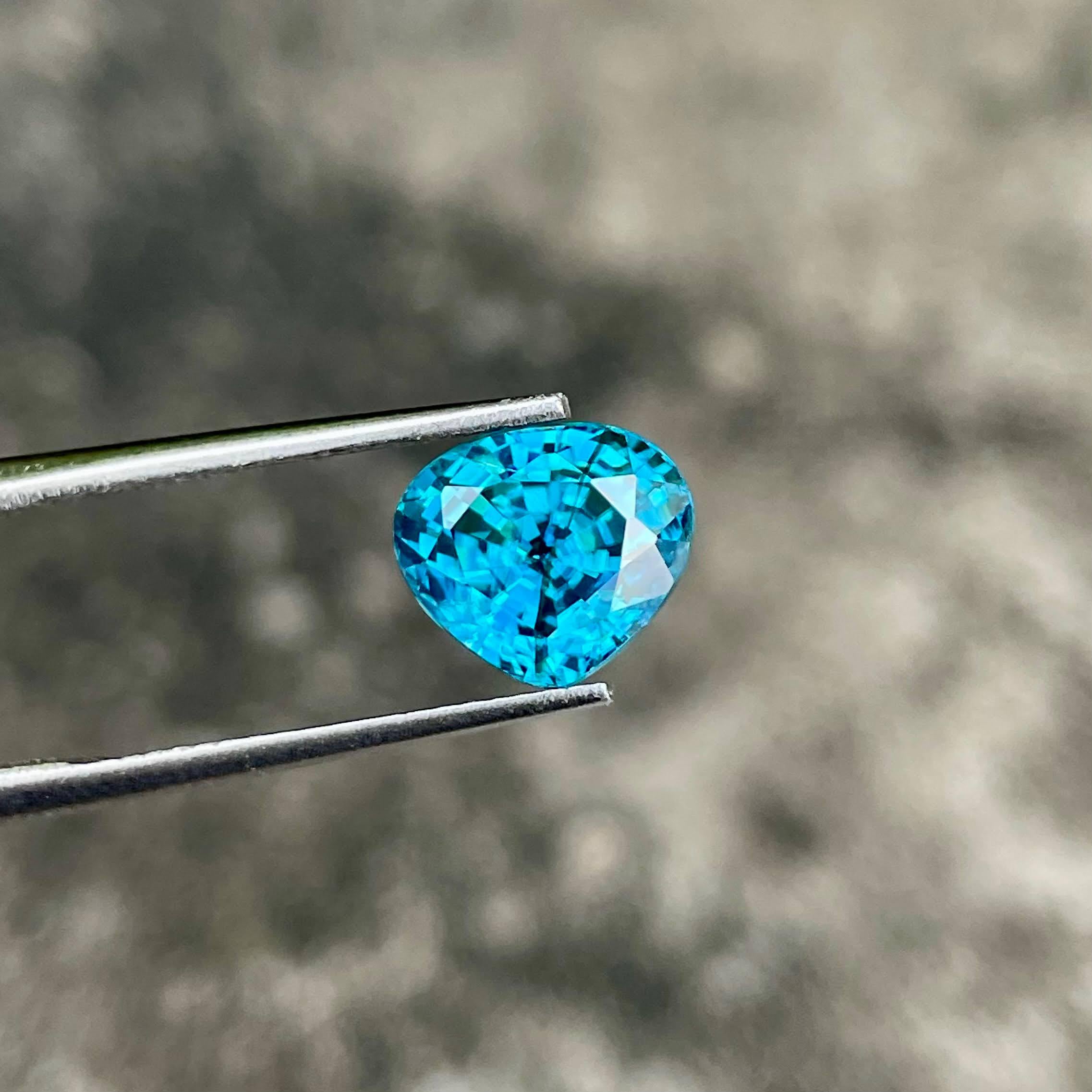 Neon Blue Zircon Gemstone: 5.40 ct, Faceted VVS Cambodia Zircon