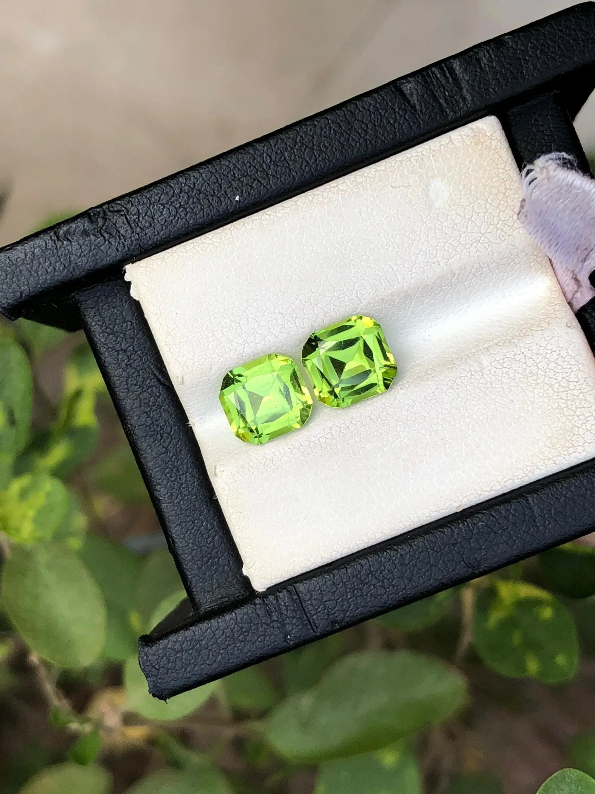 Cushion Cut Peridot Pair: 3.95 Carat Loupe Clean Gemstones Secondary image