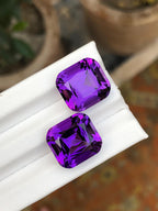 Natural Brazilian Amethyst Pair: 21.95 Carat Cushion Cut Gemstones