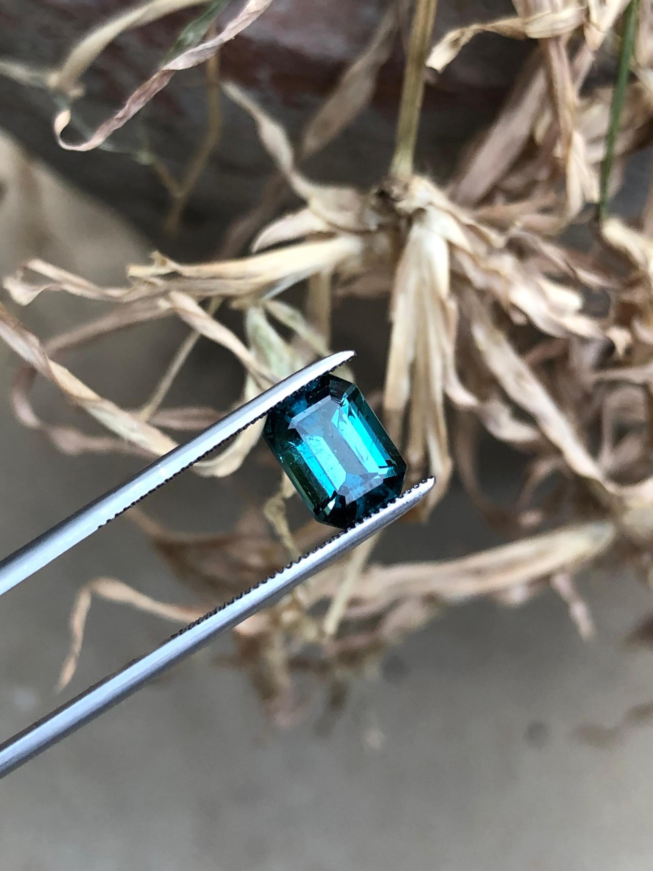 Teal Blue Tourmaline: Emerald Cut Loose Gemstone (1.90 CTS)