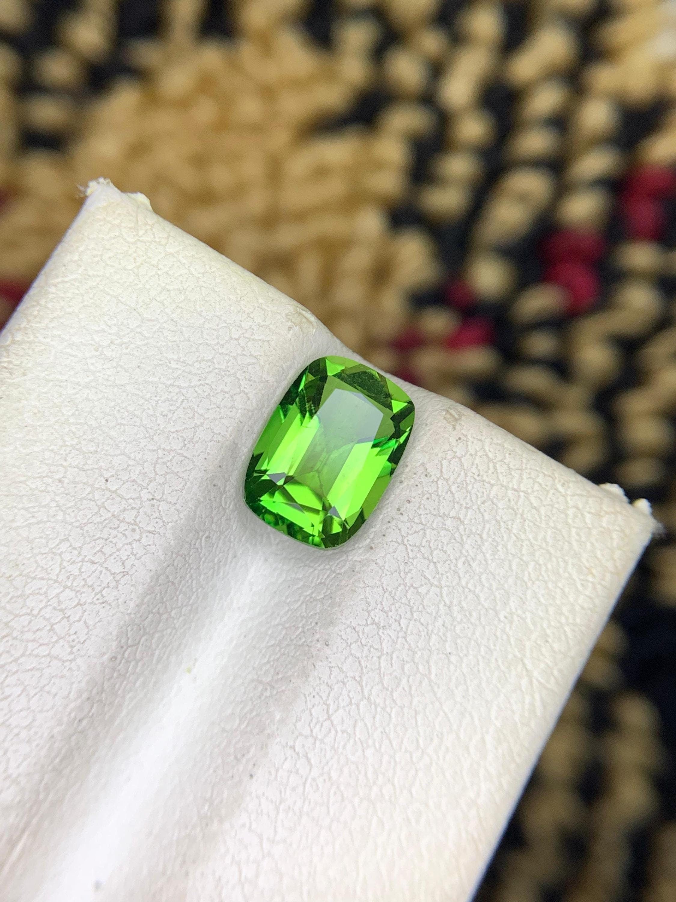 Natural Green Tourmaline Gemstone: Faceted Cushion Cut, 1.60 CTS Main image