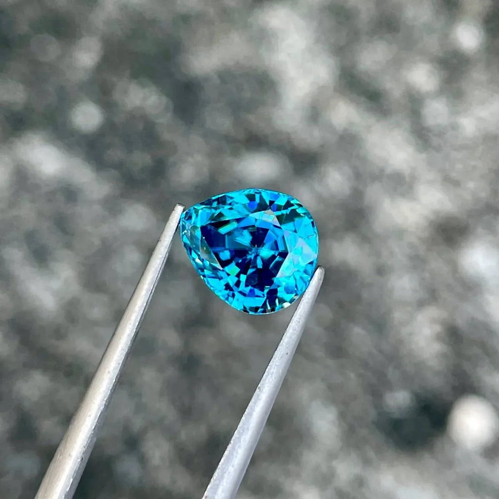 Cambodia Blue Zircon Gemstone: 4.61 CTS Pear Shape, VVS Clarity - Splendor Gems