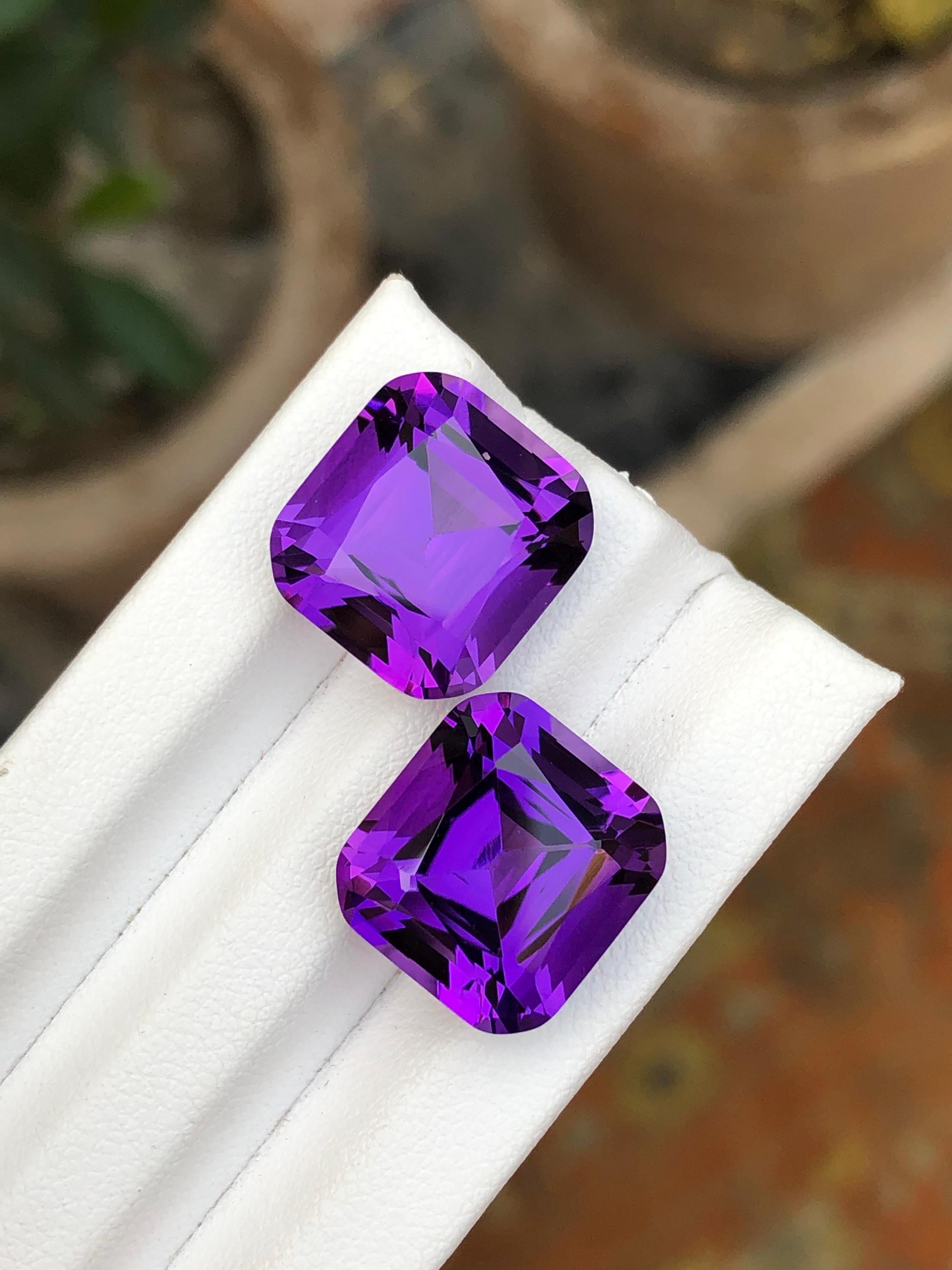 Natural Brazilian Amethyst Pair: 21.95 Carat Cushion Cut Gemstones