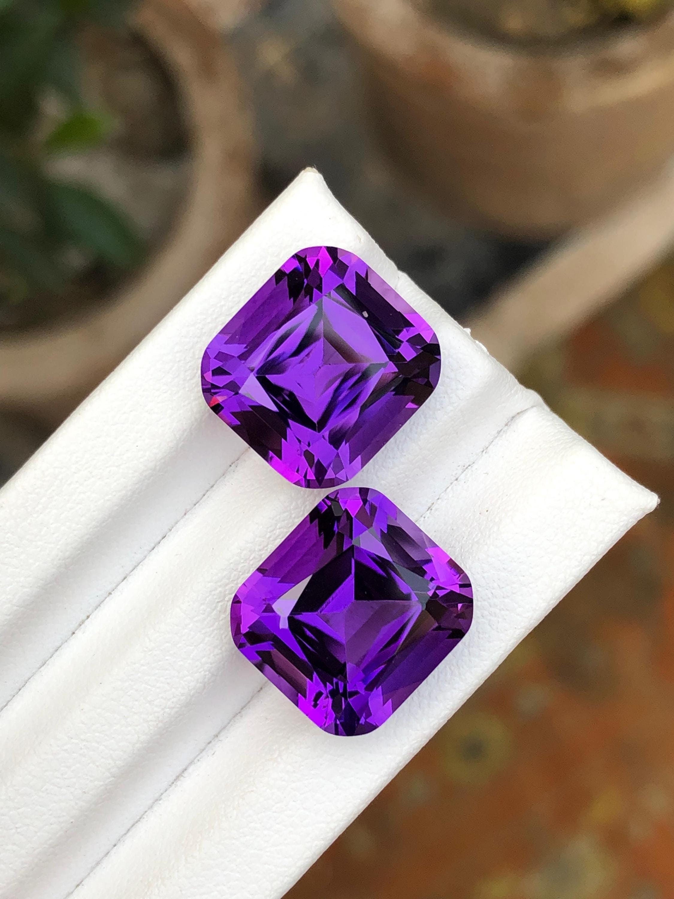 Natural Brazilian Amethyst Pair: 21.95 Carat Cushion Cut Gemstones Main image