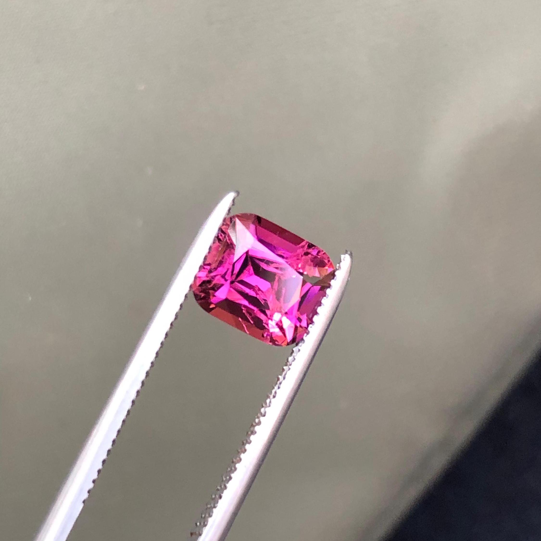 Neon Pink Tourmaline: 1.25 CT Faceted Cushion Cut Gemstone Secondary image