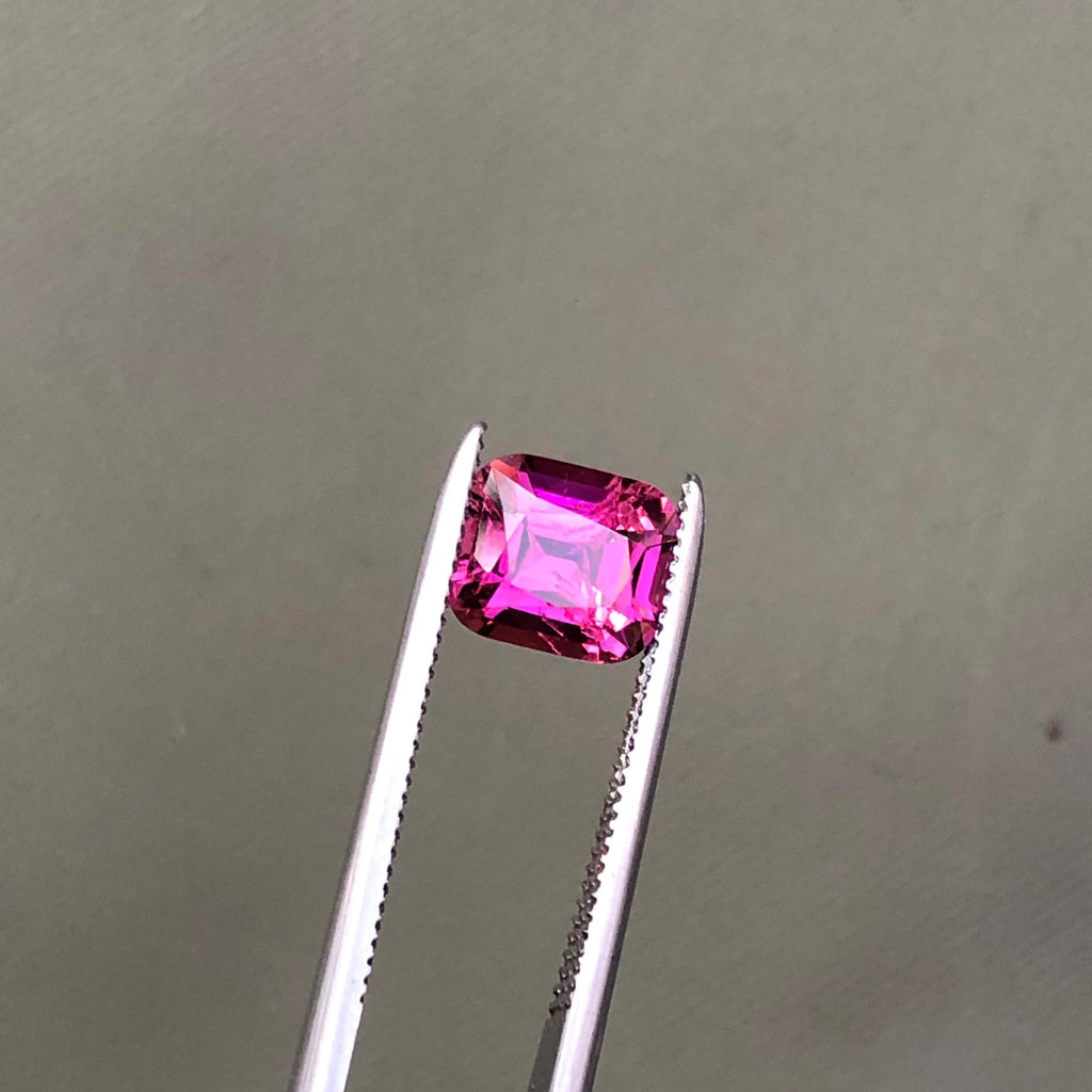 Neon Pink Tourmaline: 1.25 CT Faceted Cushion Cut Gemstone