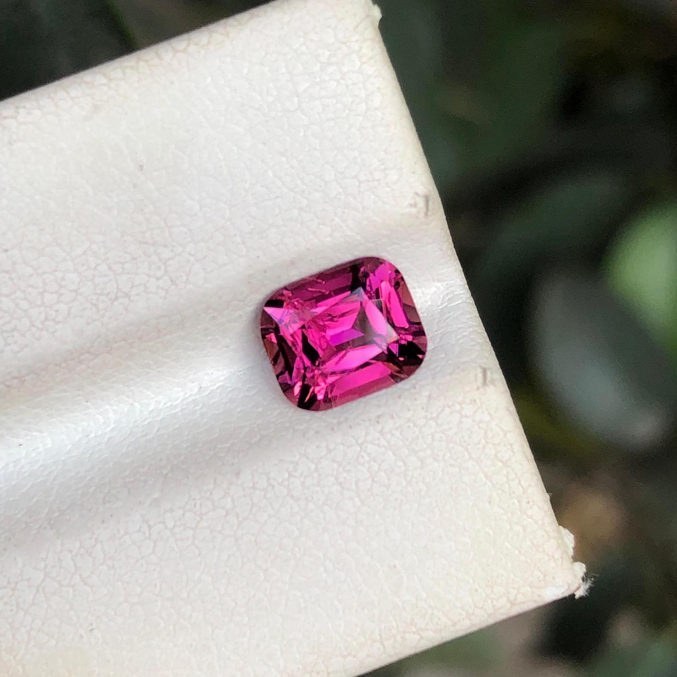 Neon Pink Tourmaline: 1.25 CT Faceted Cushion Cut Gemstone Main image