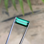 Faceted Bluish Green Tourmaline: 3.55 ct Baguette Cut Gemstone - Splendor Gems
