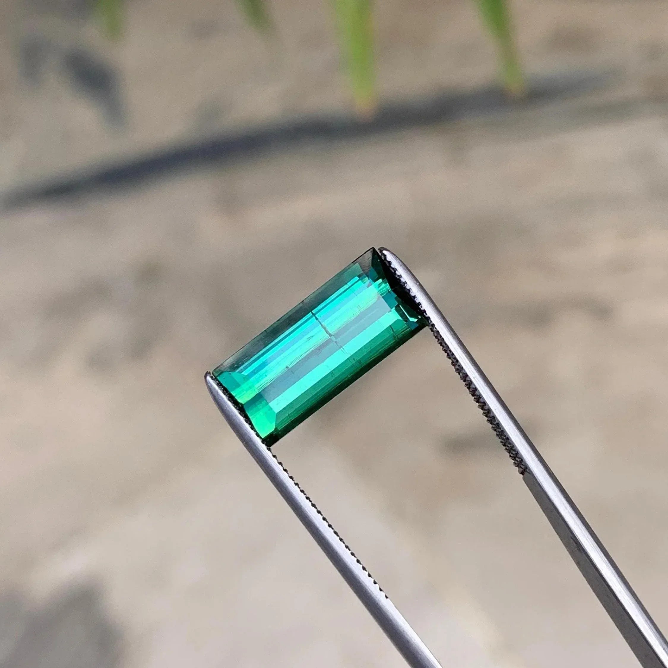 Faceted Bluish Green Tourmaline: 3.55 ct Baguette Cut Gemstone - Splendor Gems Main image
