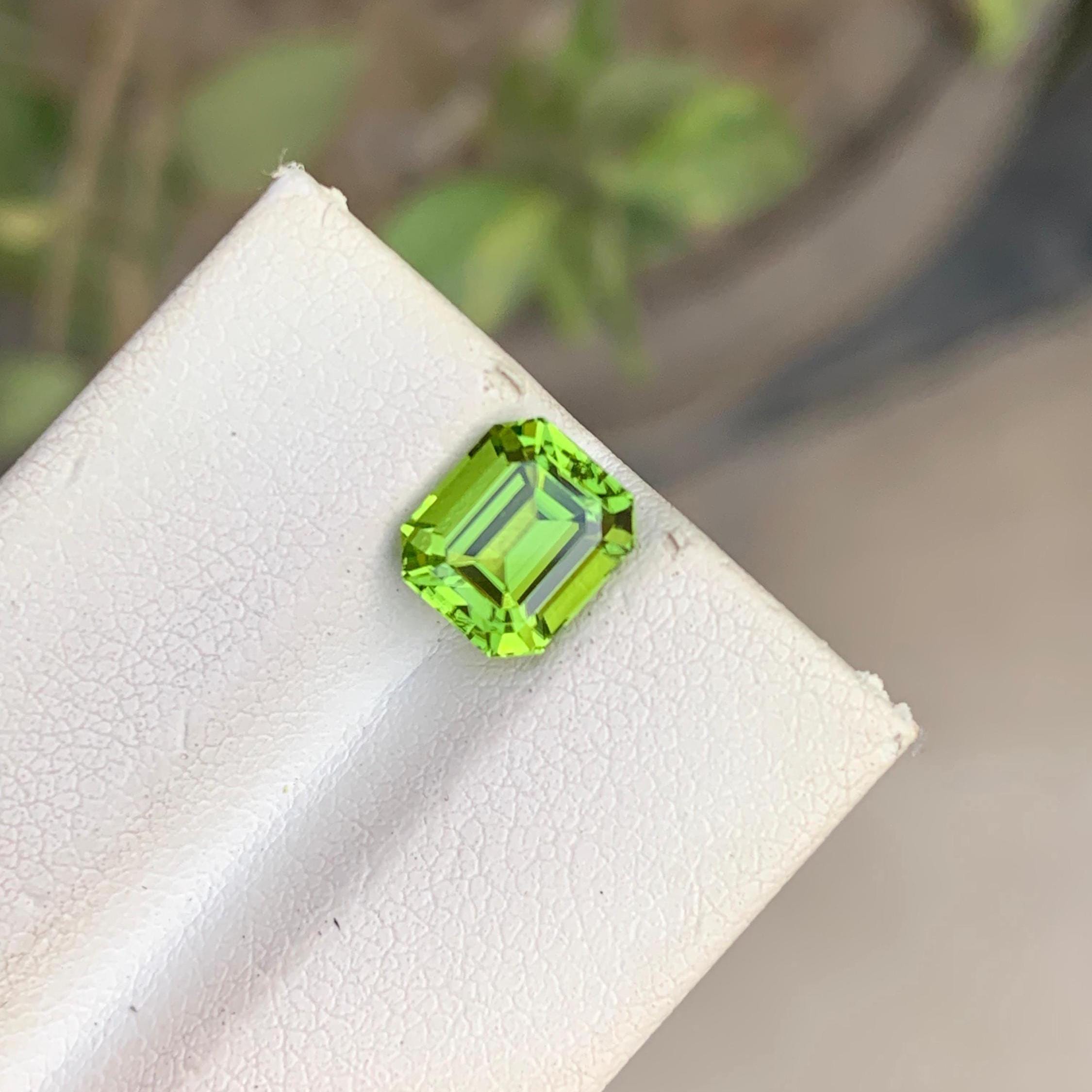 Natural Green Peridot Stone: 2 CT Faceted Asscher Cut, Pakistan