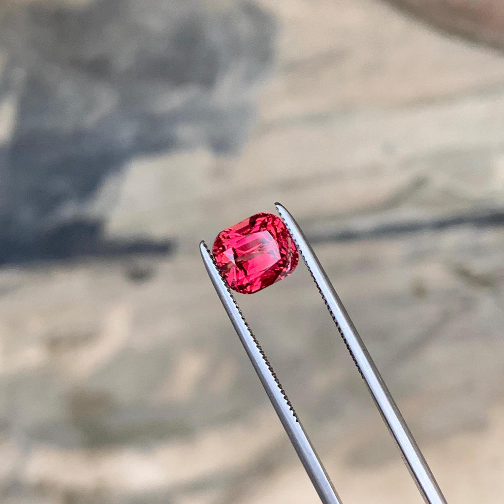 Hot Pink Garnet Gemstone: 2.25 ct Faceted Cushion Cut