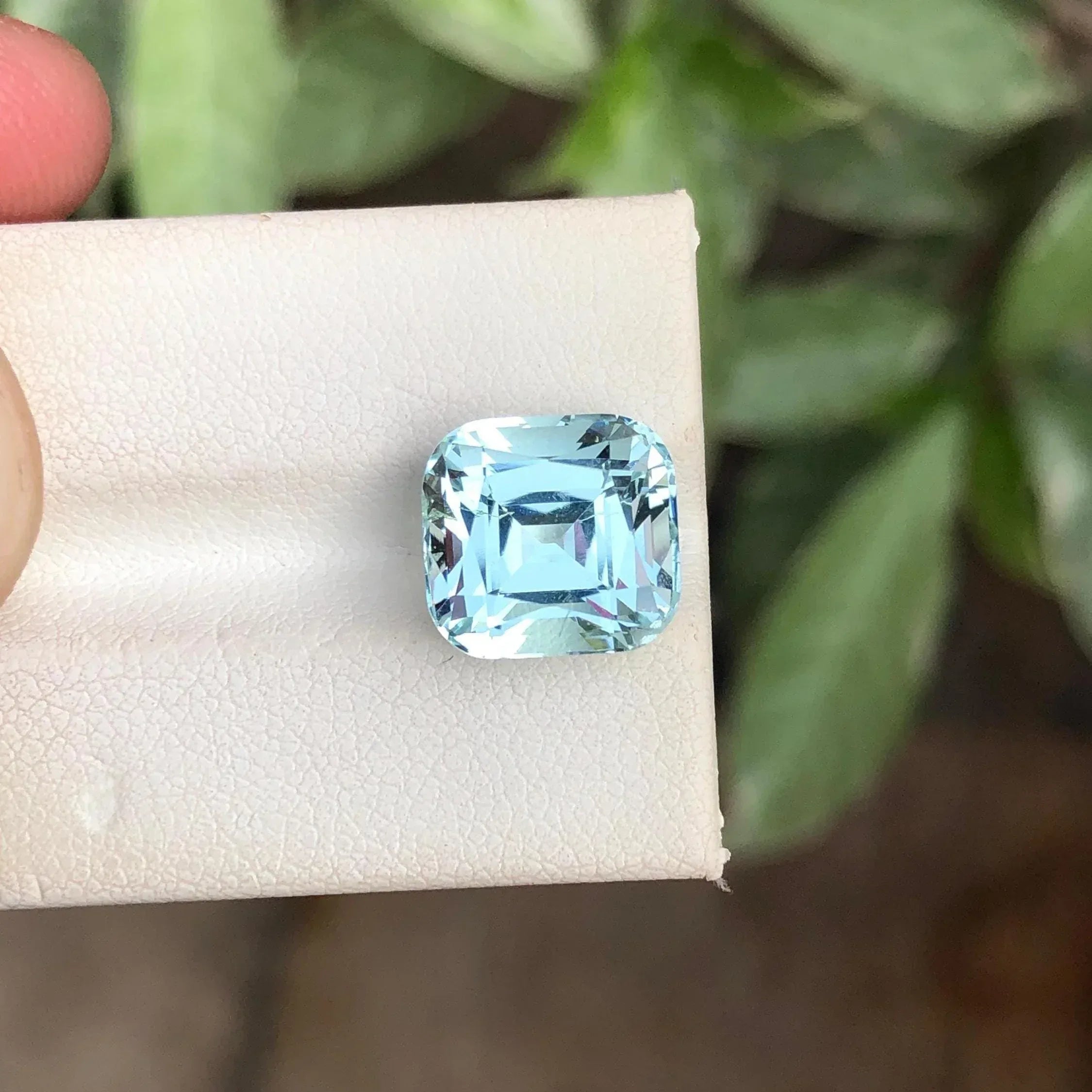 Faceted Cushion Cut Aquamarine Stone: 6.25 CTS, Columbia Blue - Splendor Gems